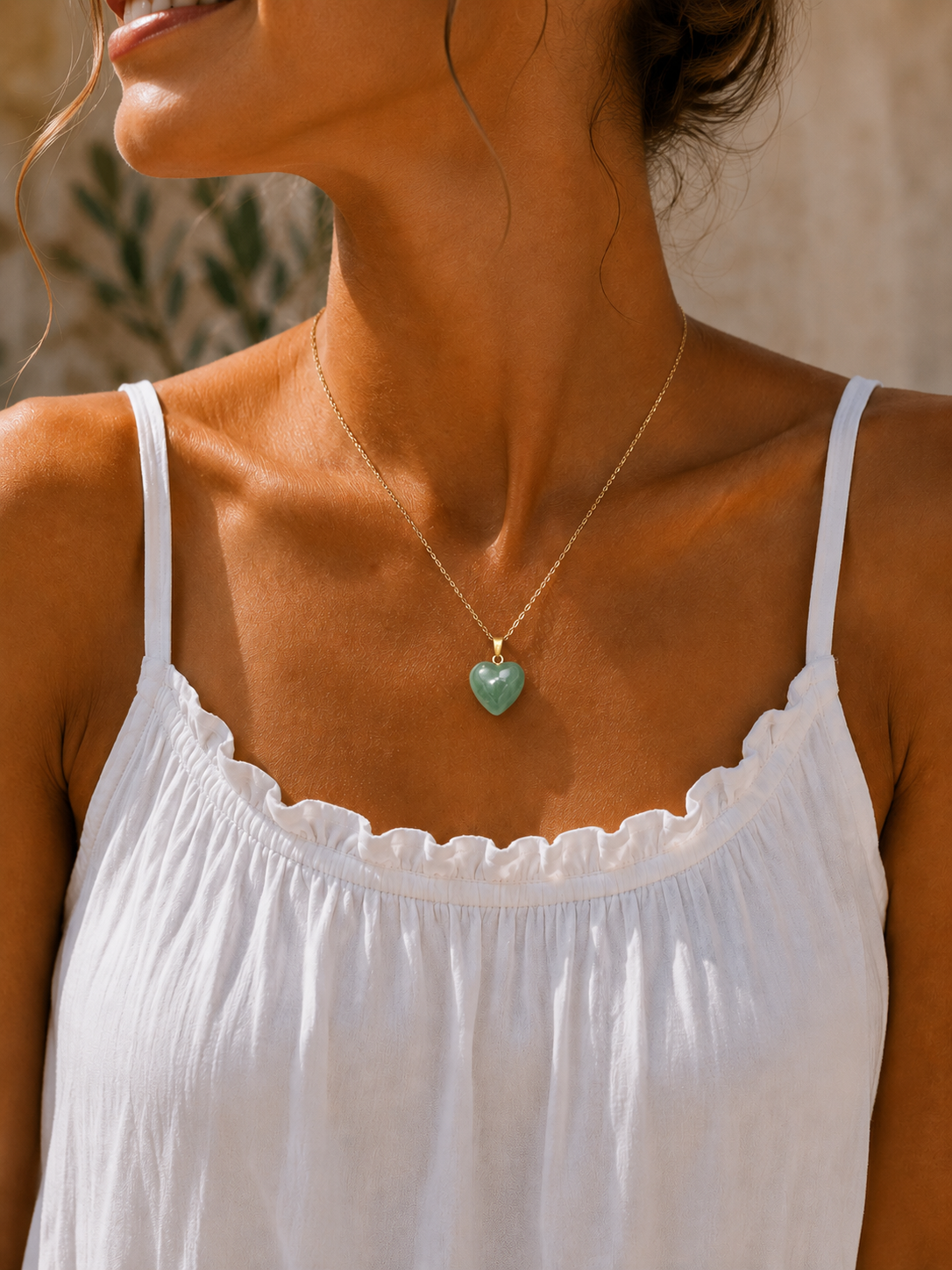 Laia Halsband Natursten/Hjärta - Grön Jade