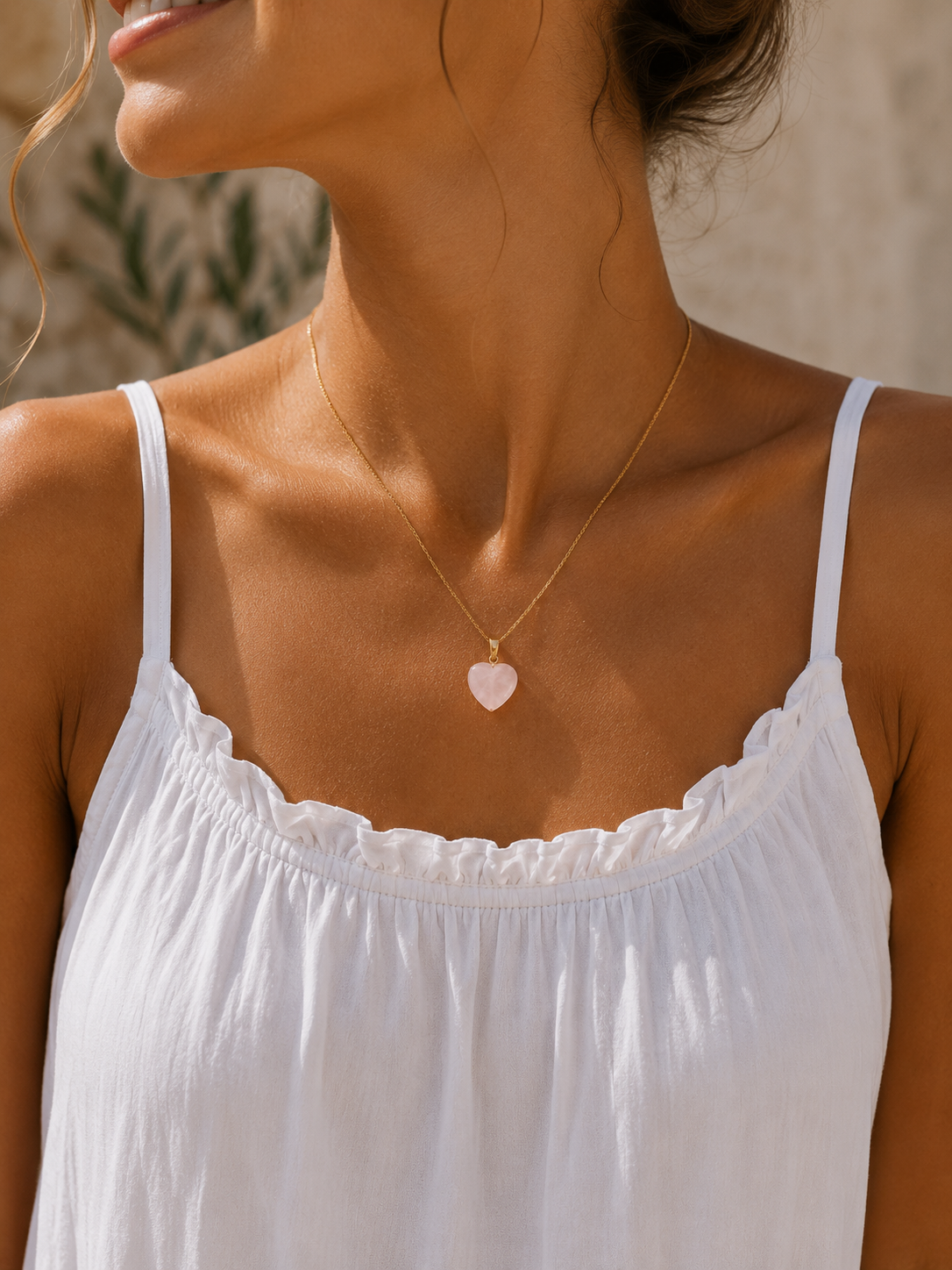 Laia Halsband Natursten/Hjärta - Soft Pink