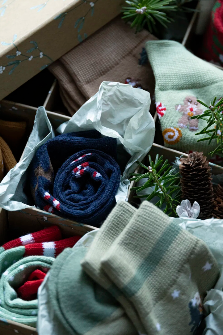 Strumpor Julmotiv Blå - Strl 42-46