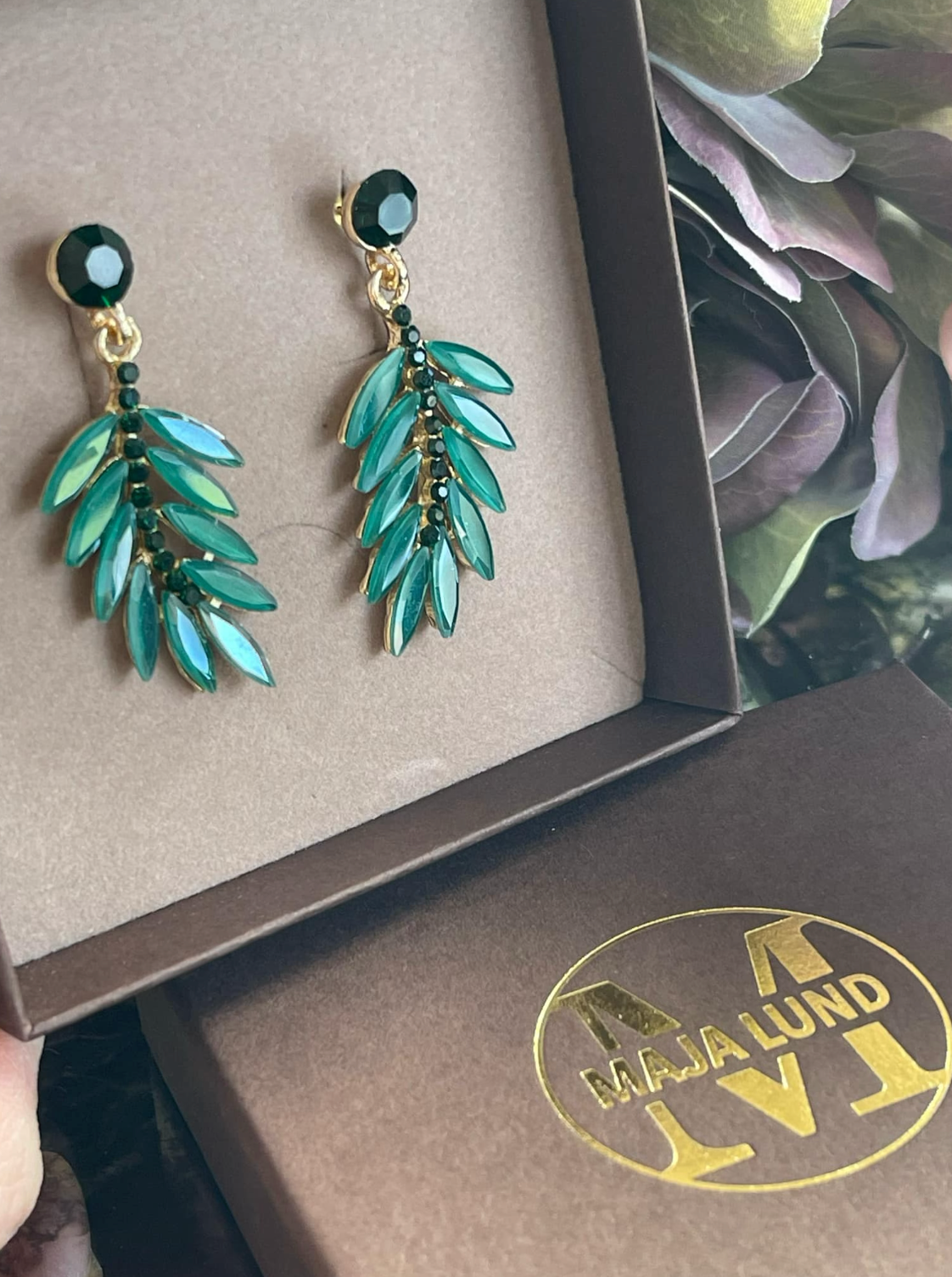 Örhängen Feather - Smaragd