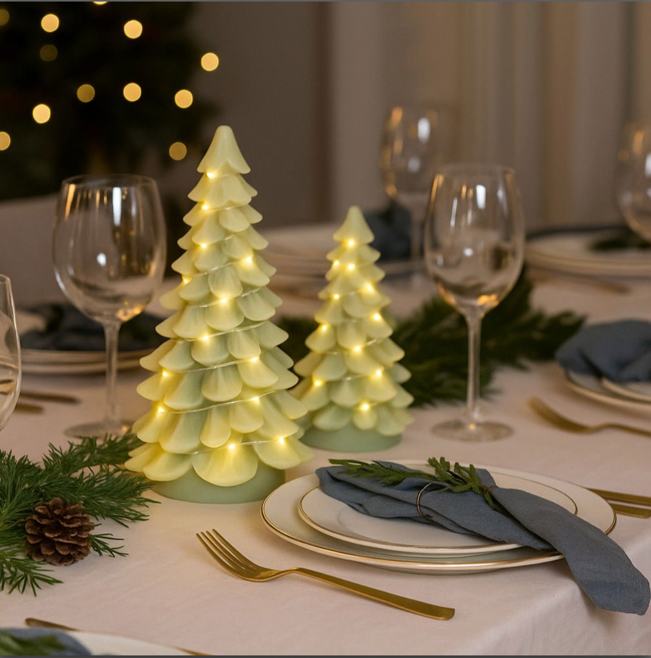 LED-julgranar med ljusslinga - 2-pack