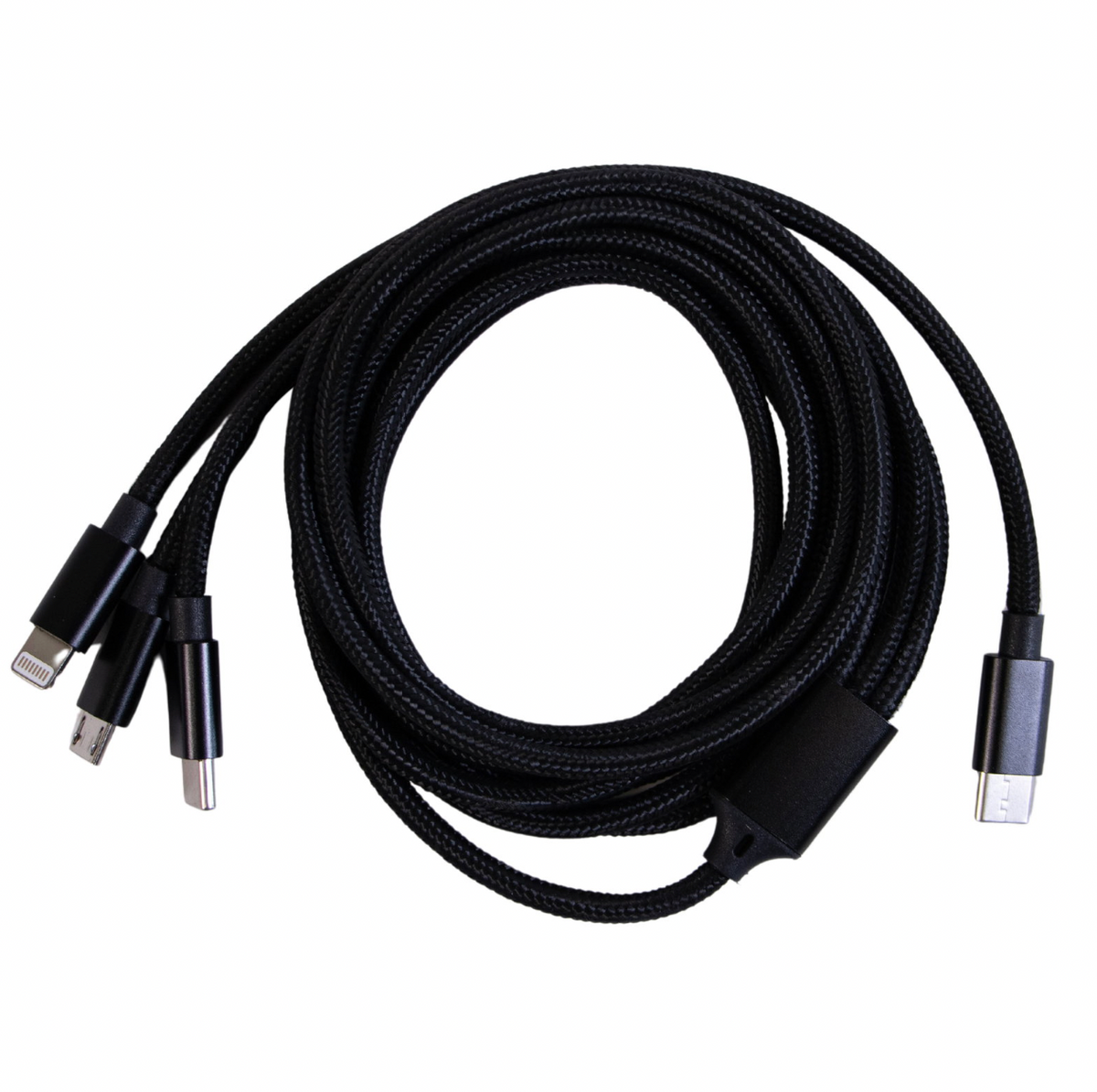 2 meter nylon 3I1- USB-C laddningskabel Svart