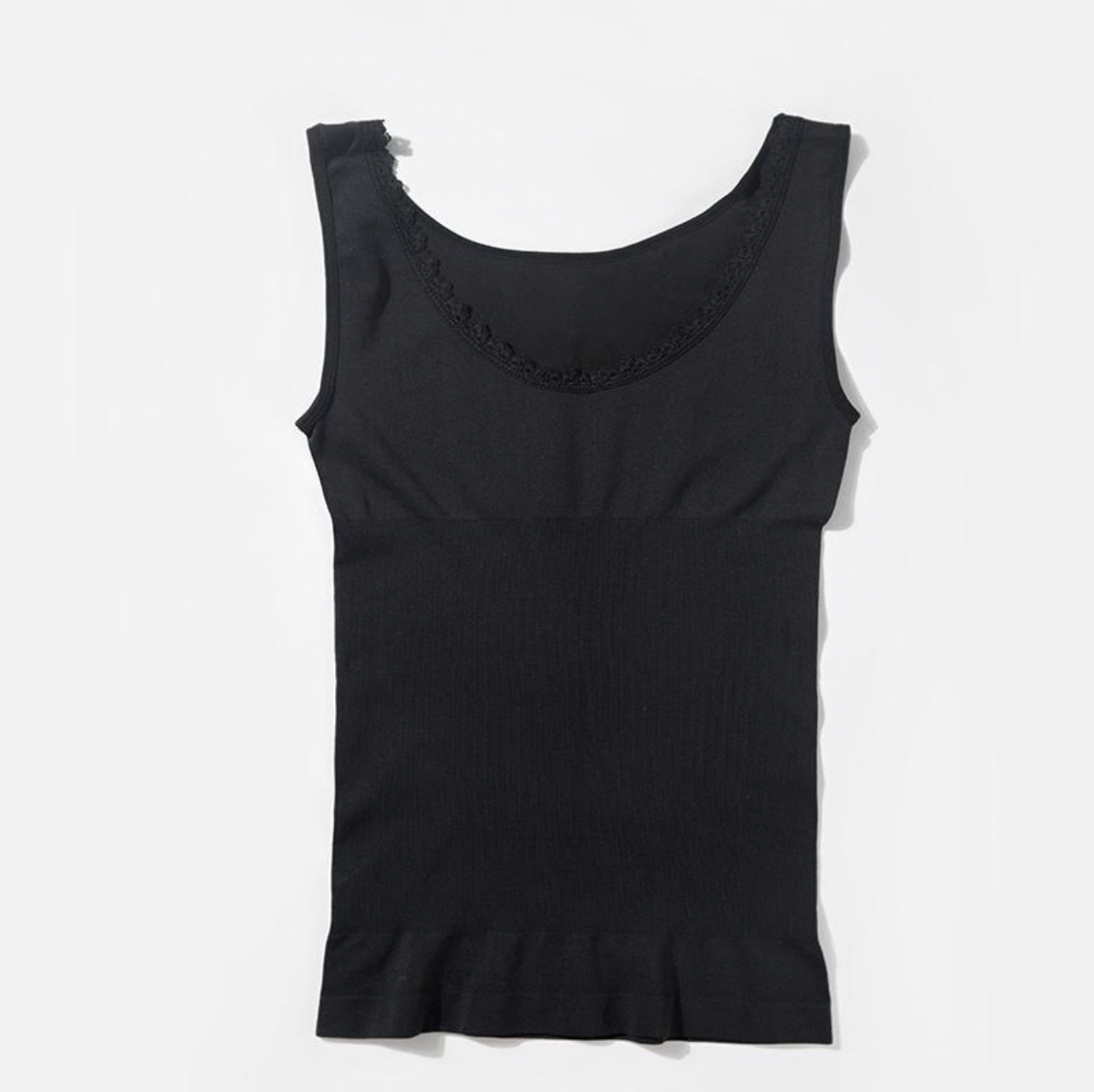 Sömlös topp med spetskant - Svart