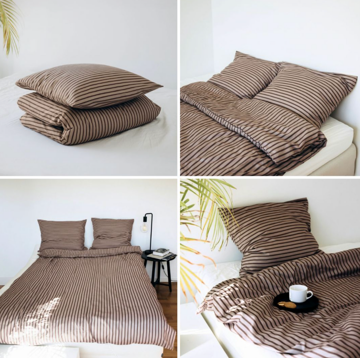 Randigt bäddset beige rand 140x200