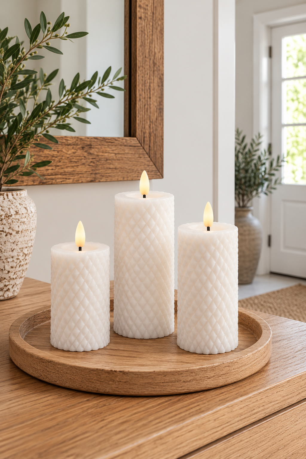LED-blockljus / Vit Harlekin – 3 st med fjärrkontroll
