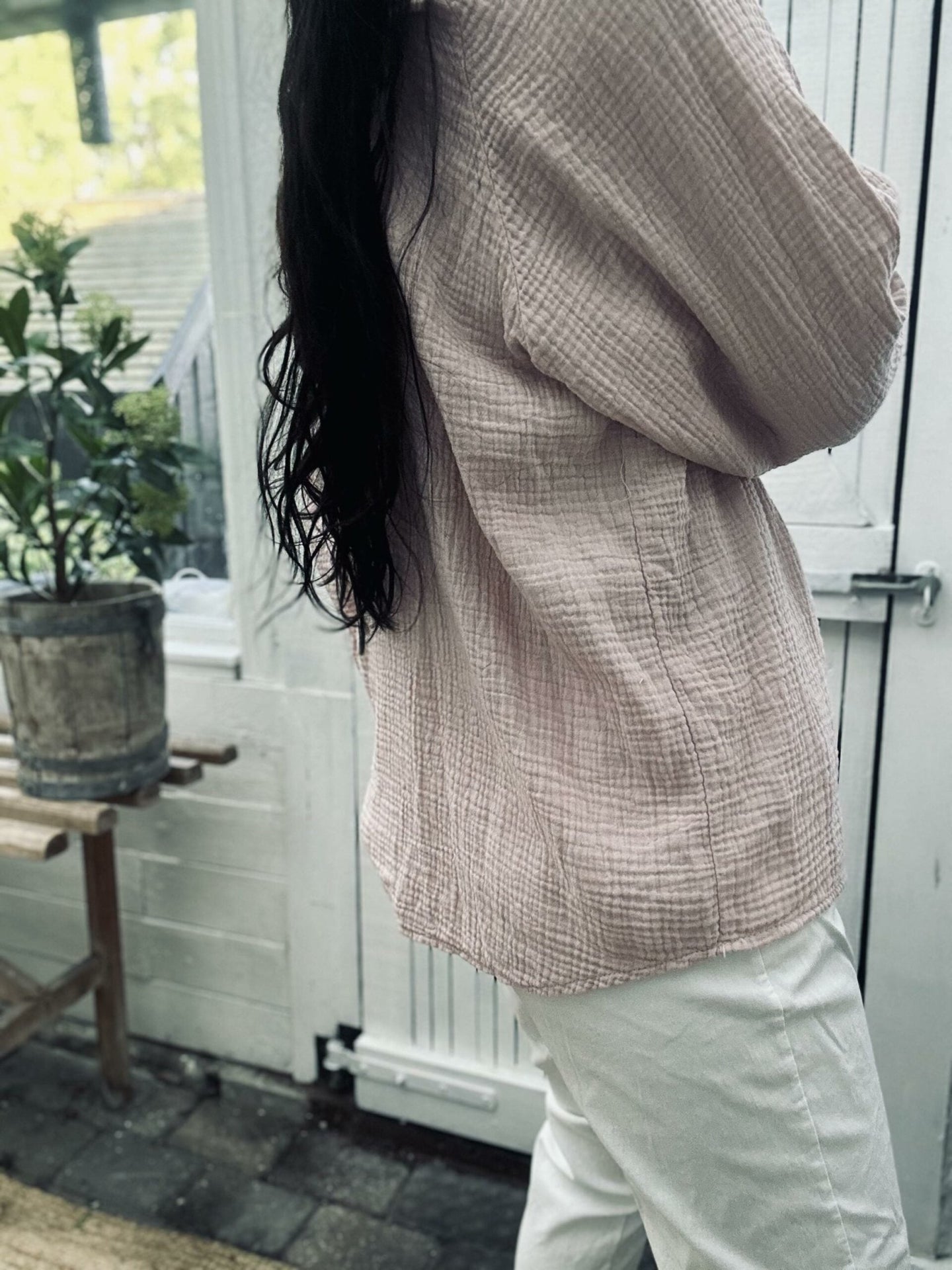 Bluse i vaflet bomuld - Rose - VIAMAJA.DK