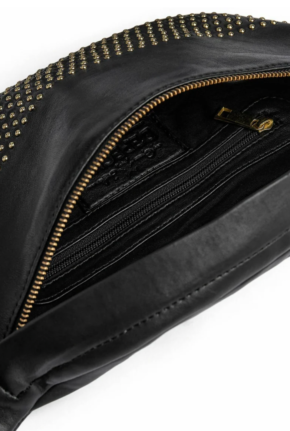 Bumbag med guldfärgade nitar – Svart läderlook