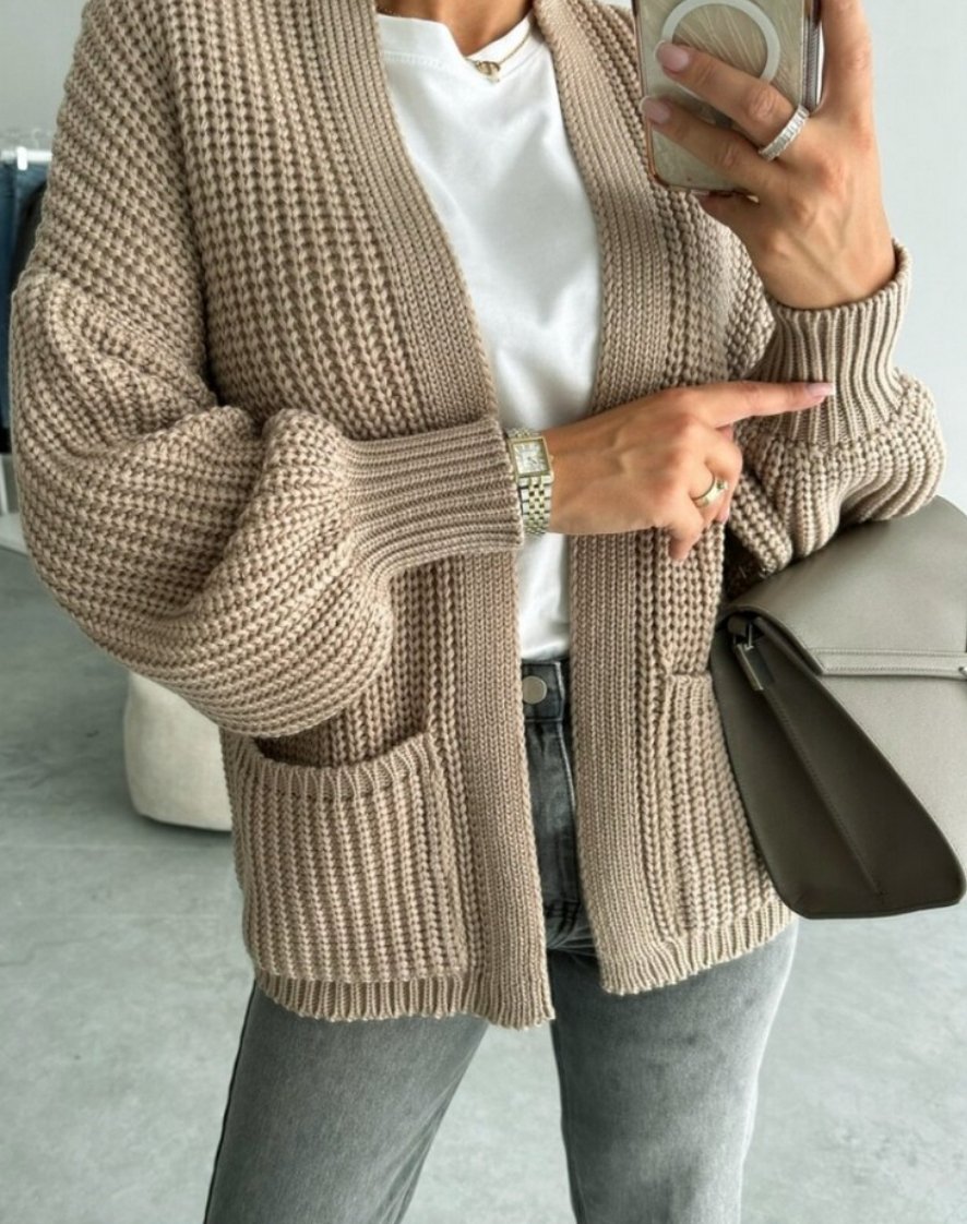 Cardigan Emma dark beige - VIAMAJA.DK