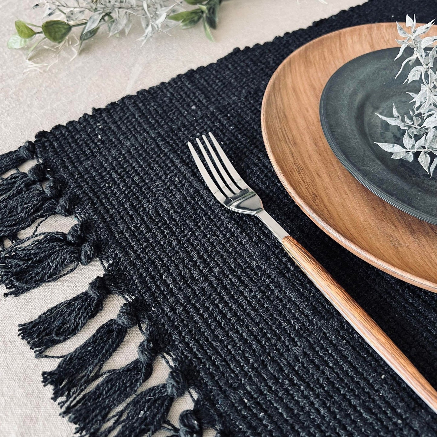 Dækkeserviet Sort - Recycling Cotton - VIAMAJA.DK