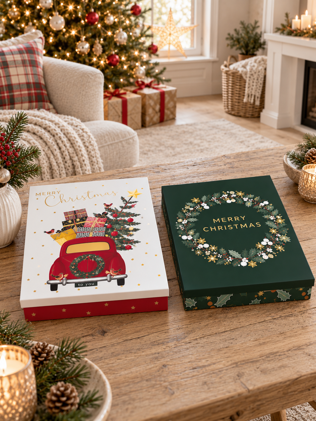 Set med 2 platta presentaskar – julmotiv
