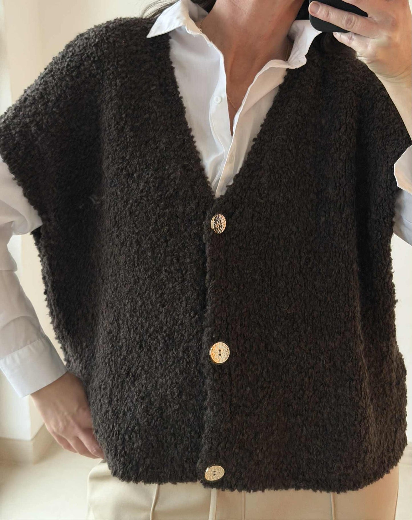 Cardigan med korta ärmar - Brown