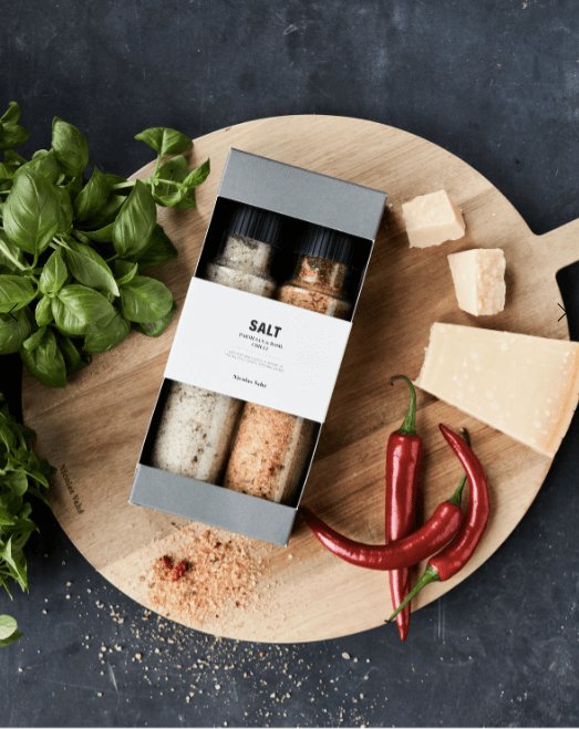 Gaveæske, Nicolas Vahé Parmesan & Basil salt & Chilli salt - VIAMAJA.DK
