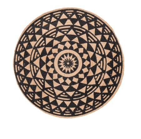 Gulvtæppe Jute med sort print - Ø120cm - VIAMAJA.DK