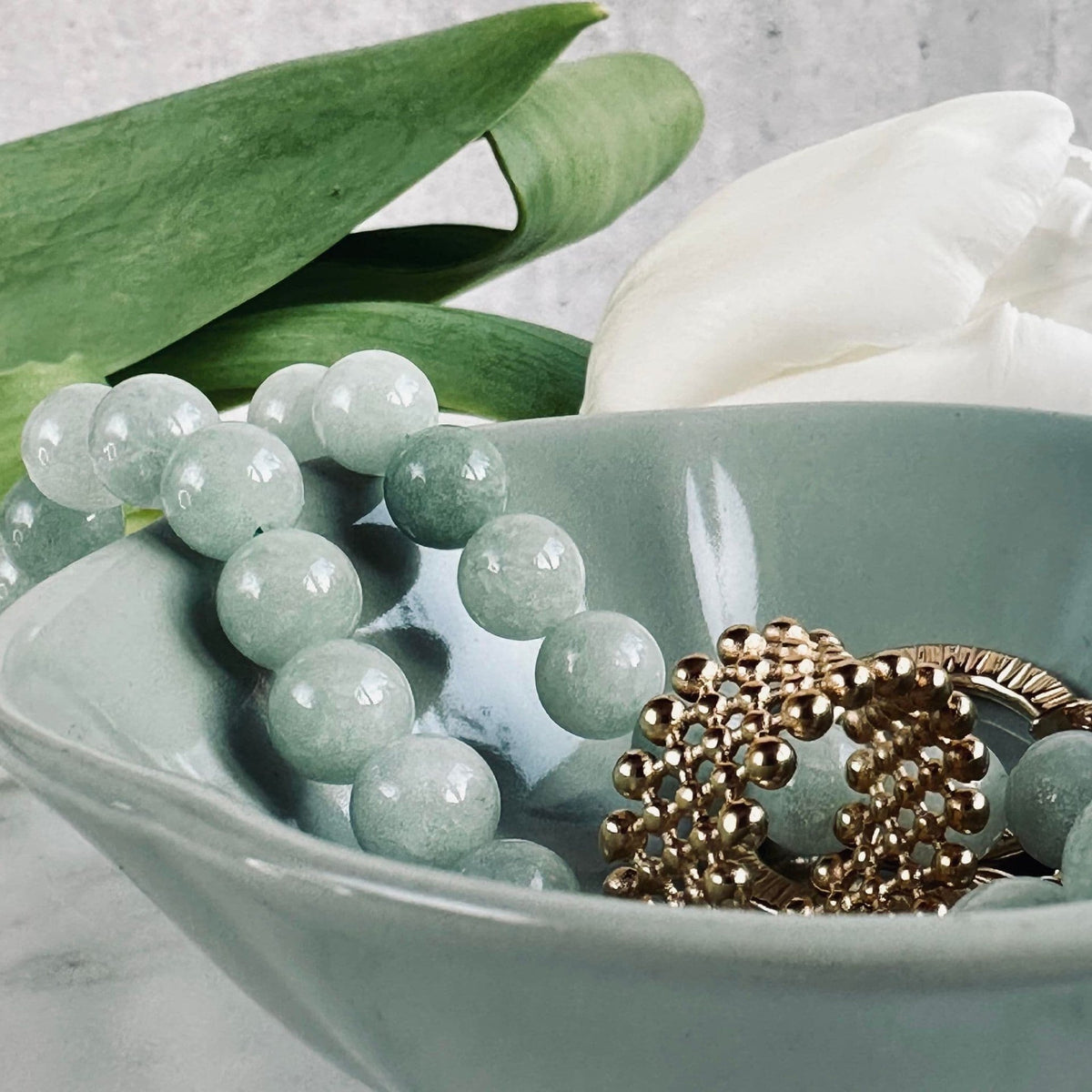 Halsband Mary Jade grönt med pärlor och hänge