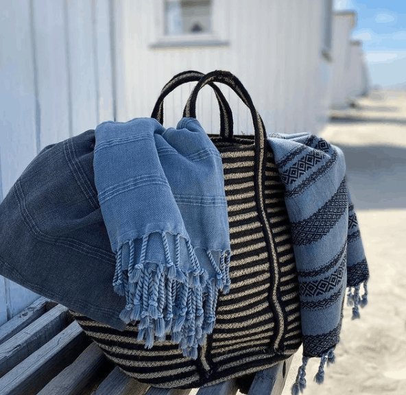 Hamam håndklæde – Blå / mønster – 90×180 - VIAMAJA.DK