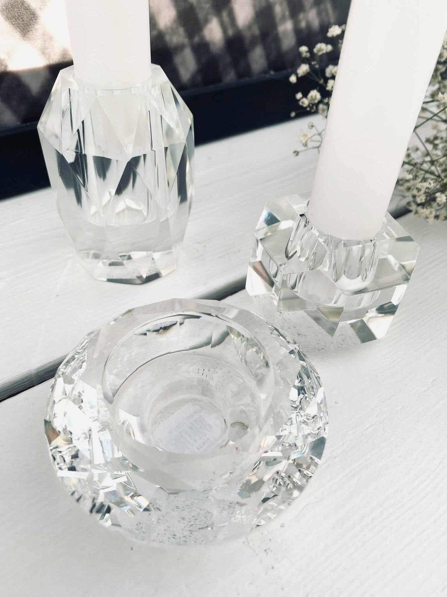 Høj Diamant Lysestage i klar glas - VIAMAJA.DK
