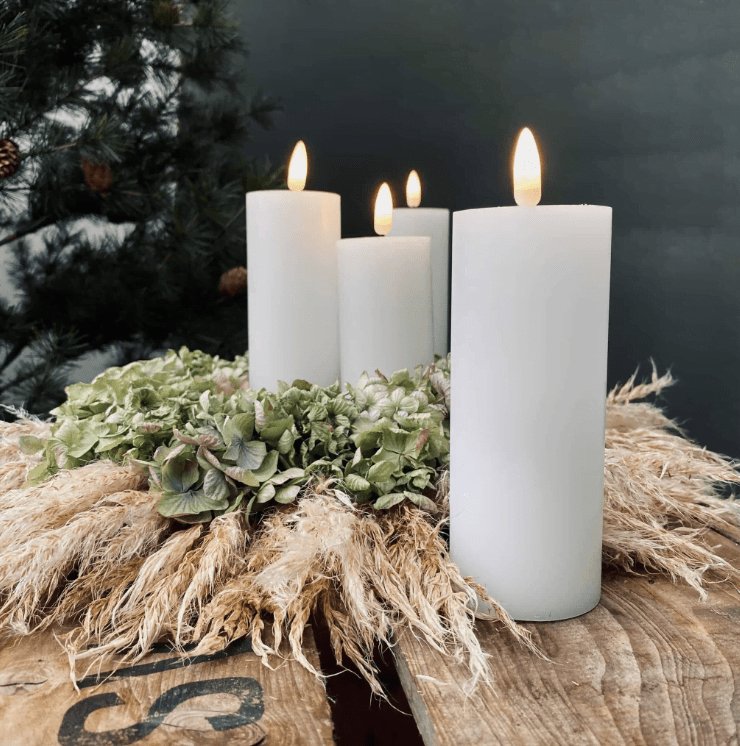 LED Bloklys Hvid 3 stk Inkl. fjernbetjening - Flad top - VIAMAJA.DK