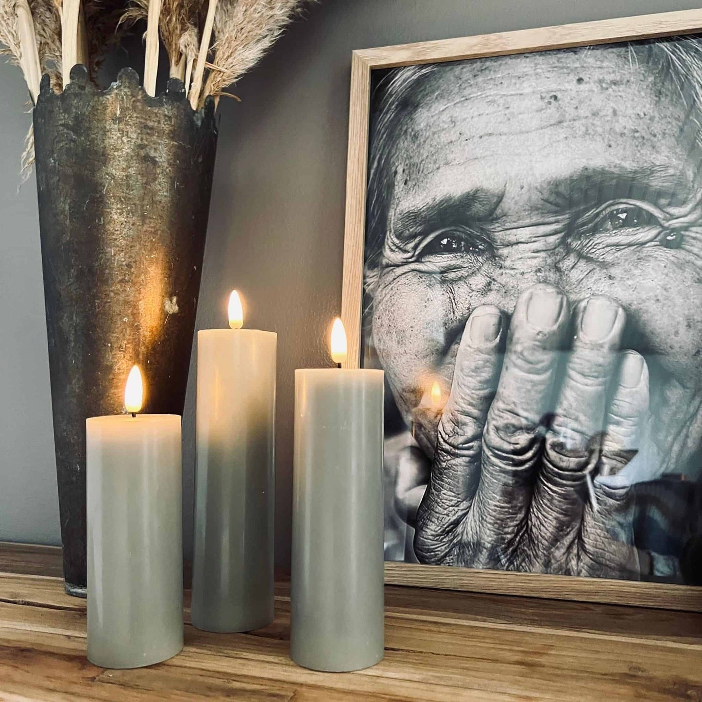 LED Bloklys / Sand – 3 stk. Lys – Inkl. fjernbetjening // Gaveæske - VIAMAJA.DK