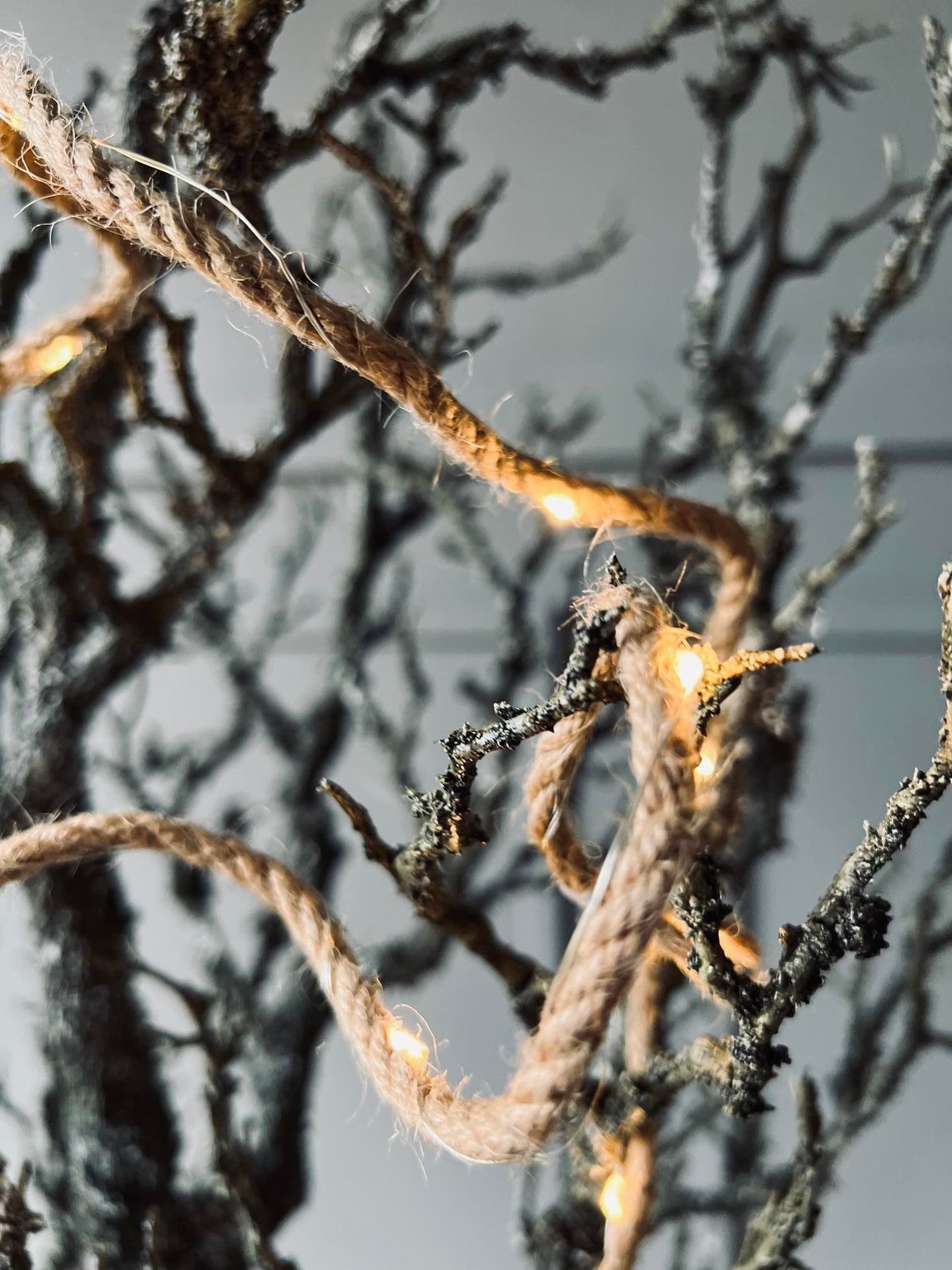 LED Lyskæde - Bast snor 1 meter med batteriboks - VIAMAJA.DK