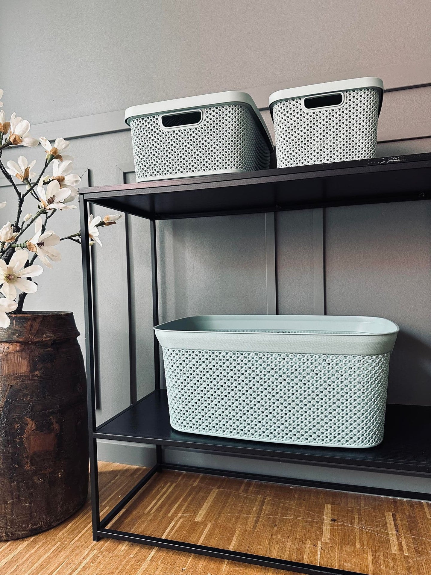 Opbevaringskasse med låg - Duset grøn Medium - VIAMAJA.DK