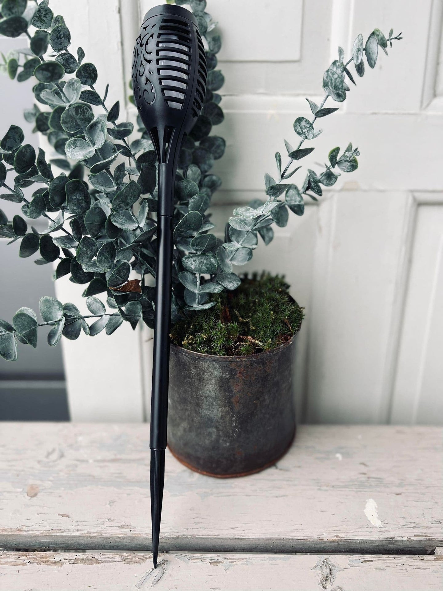Solcelle fakkel - Sort med mønster H 51cm - Tilbud 2 stk - VIAMAJA.DK