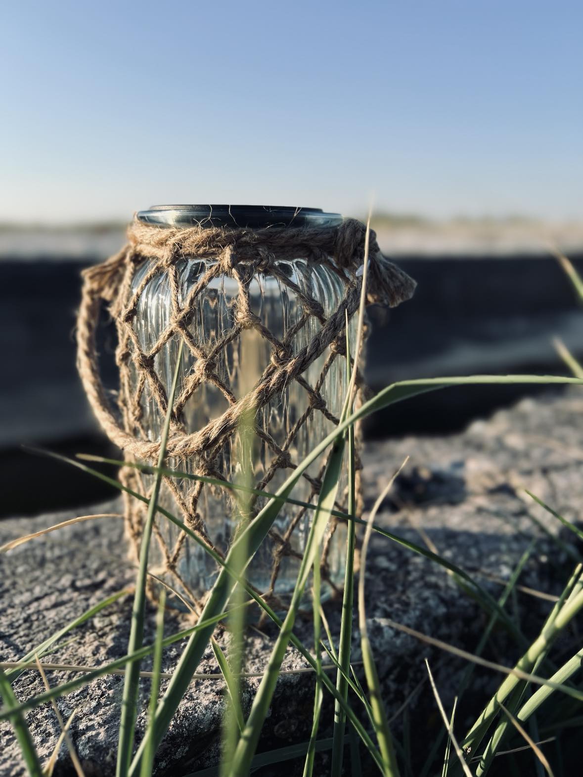 Solcelle lanterne - Glas og jute - VIAMAJA.DK