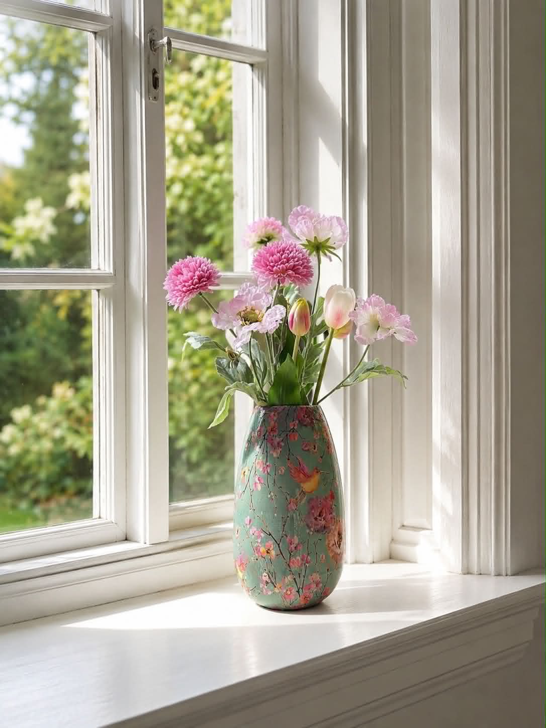 Vase Flower print 25 cm - Grön