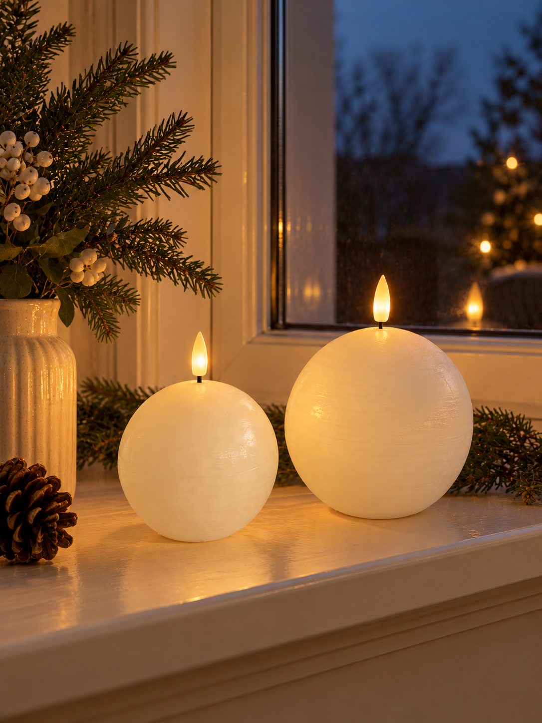 Kuglelys 2 stk med fjernbetjening - Whisper white
