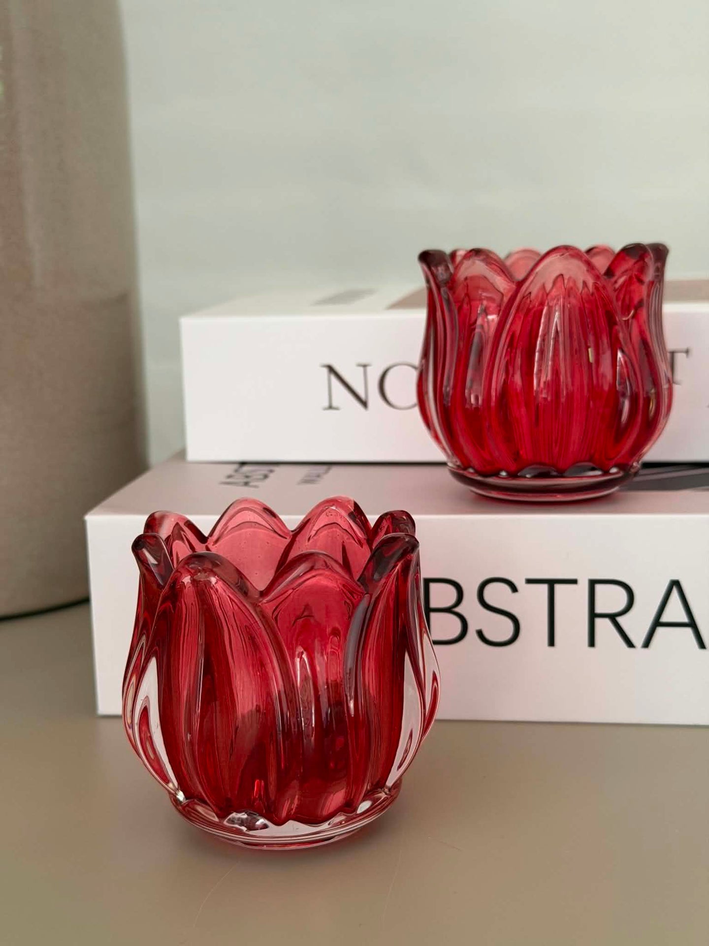 Ljusstake röd tulpan - Set med 2 st