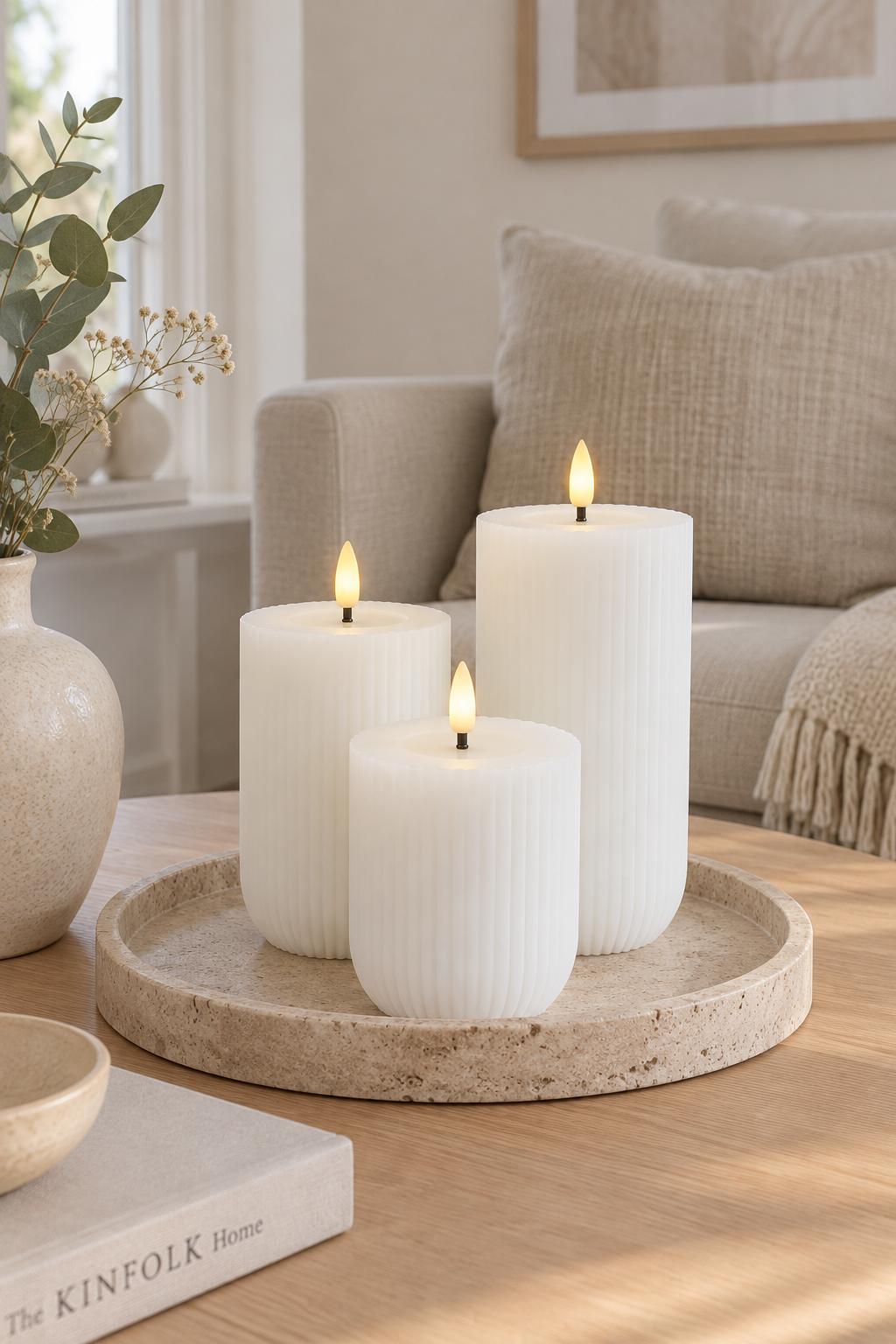LED Bloklys med riller - 3 stk med fjernbetjening