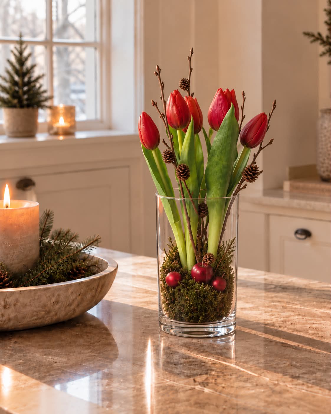 Tulpan i kruka - Röd med 5 blommor