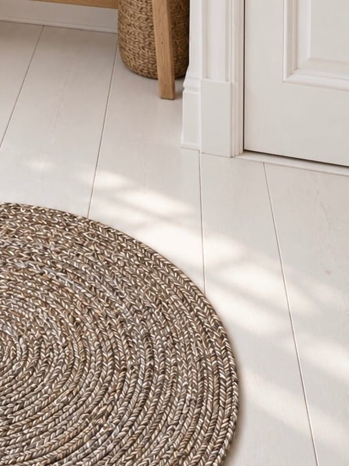 Golvmatta Rund Beige – Godkänd för inomhus och utomhus