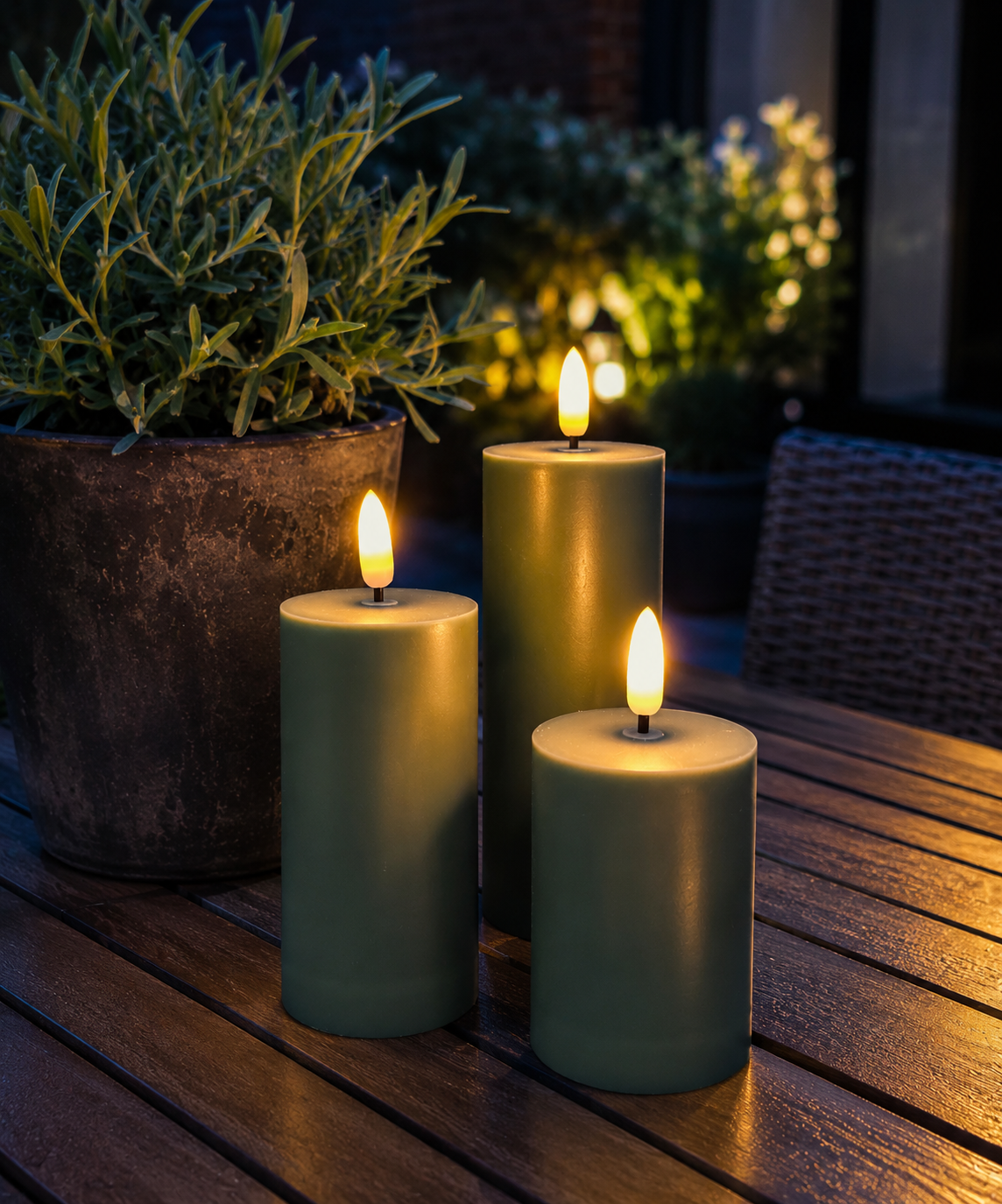 LED Utomhus Blockljus - Set om 3 st - Grön