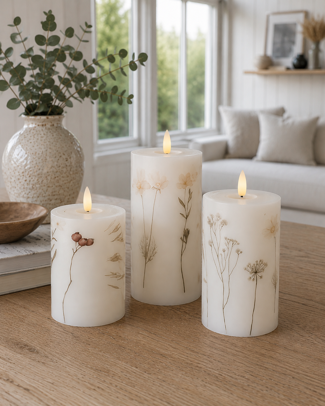 LED blockljus FLOWER – Set med 3 st och fjärrkontroll