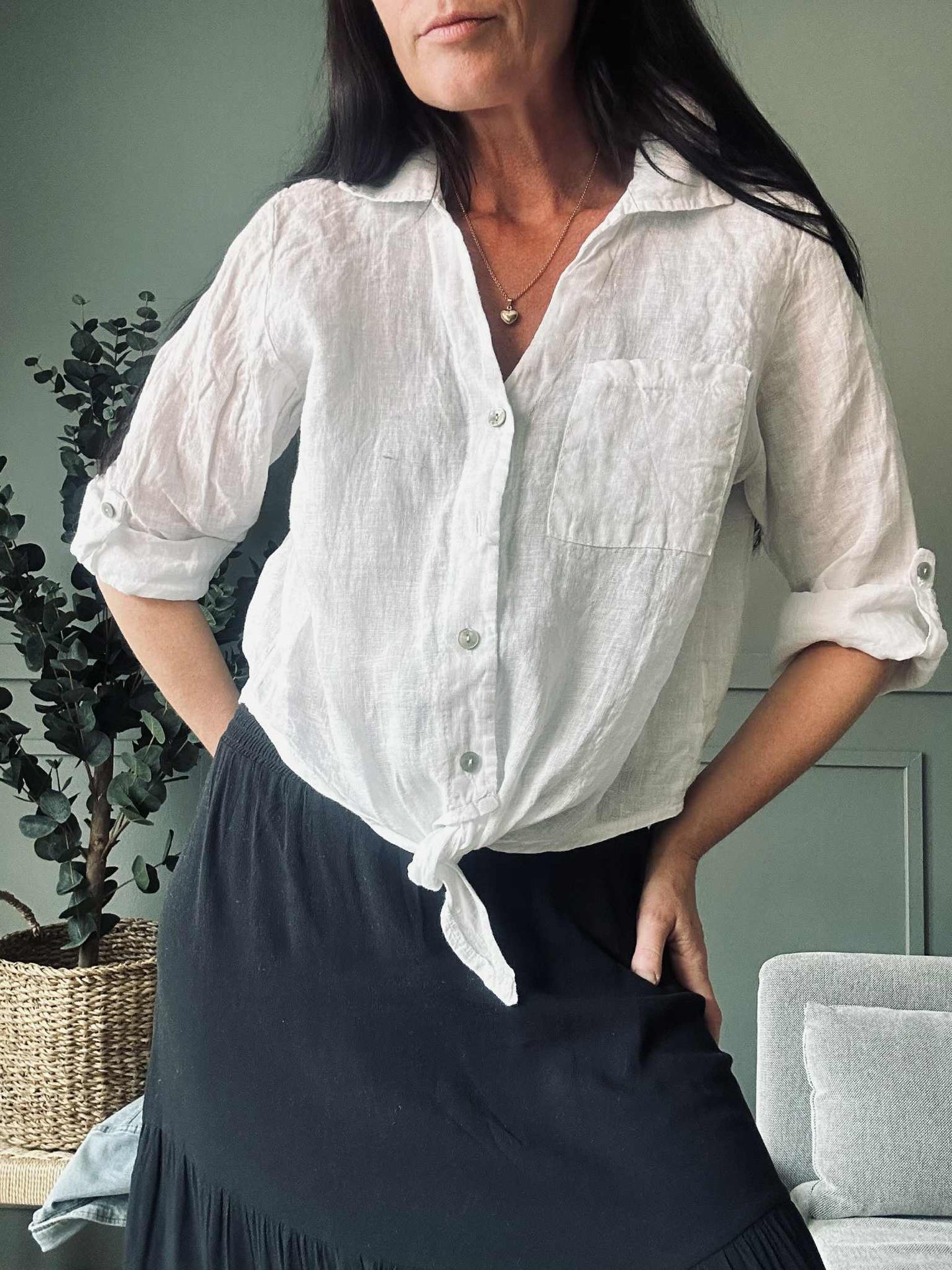 Skjorta vit - 100% linne