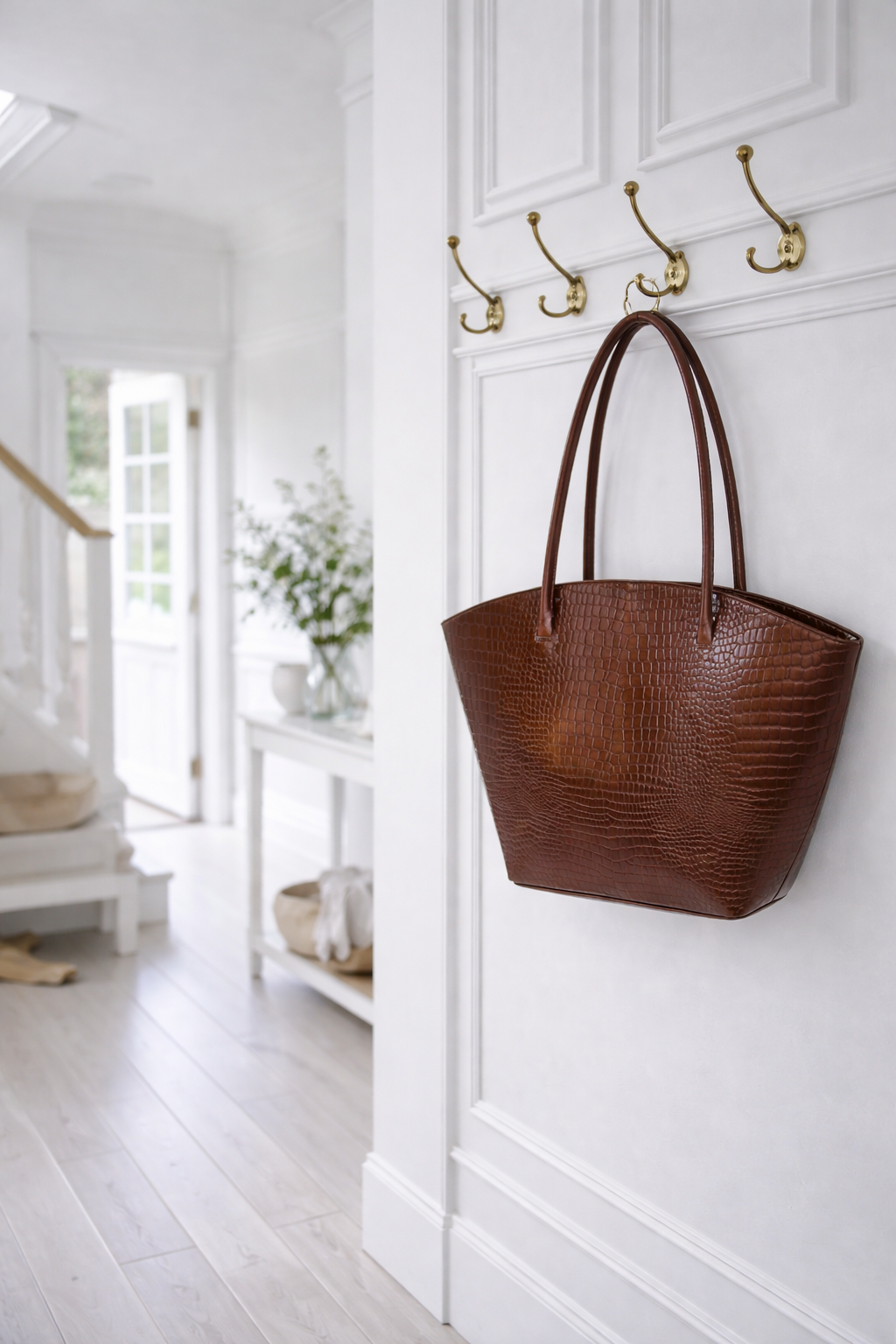 Shopper croco i läder - Cognac