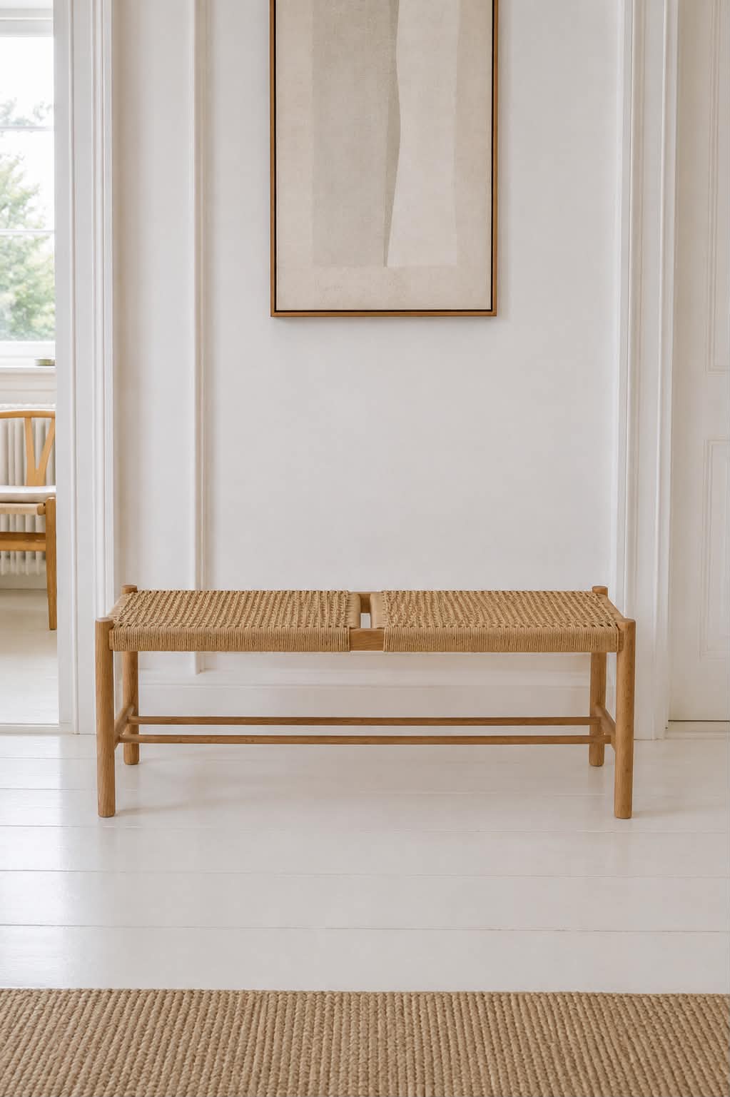 Bänk Cotta i massiv ek och flätad sits - 110 cm