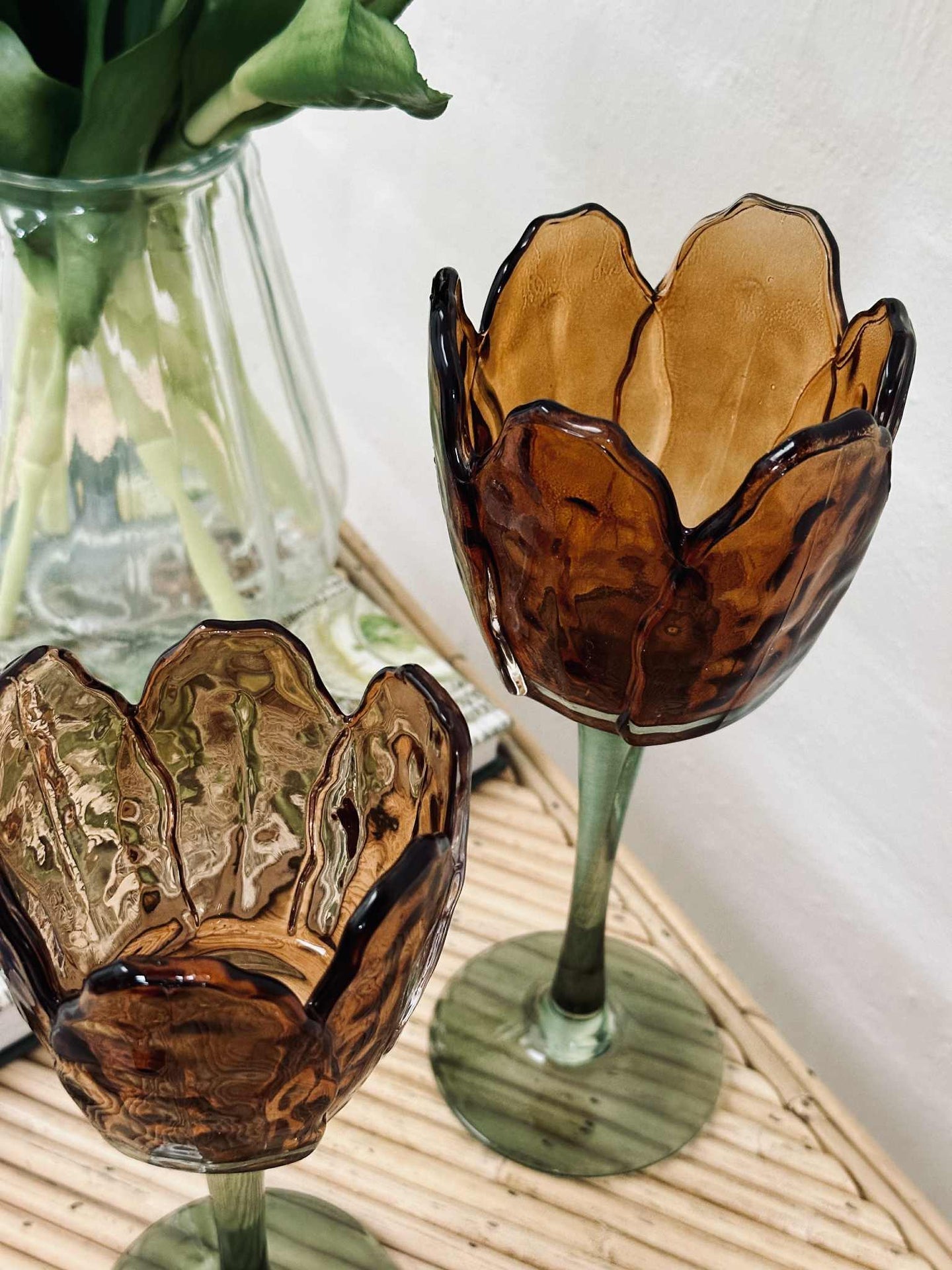 Ljusstake flower - Amber / grön