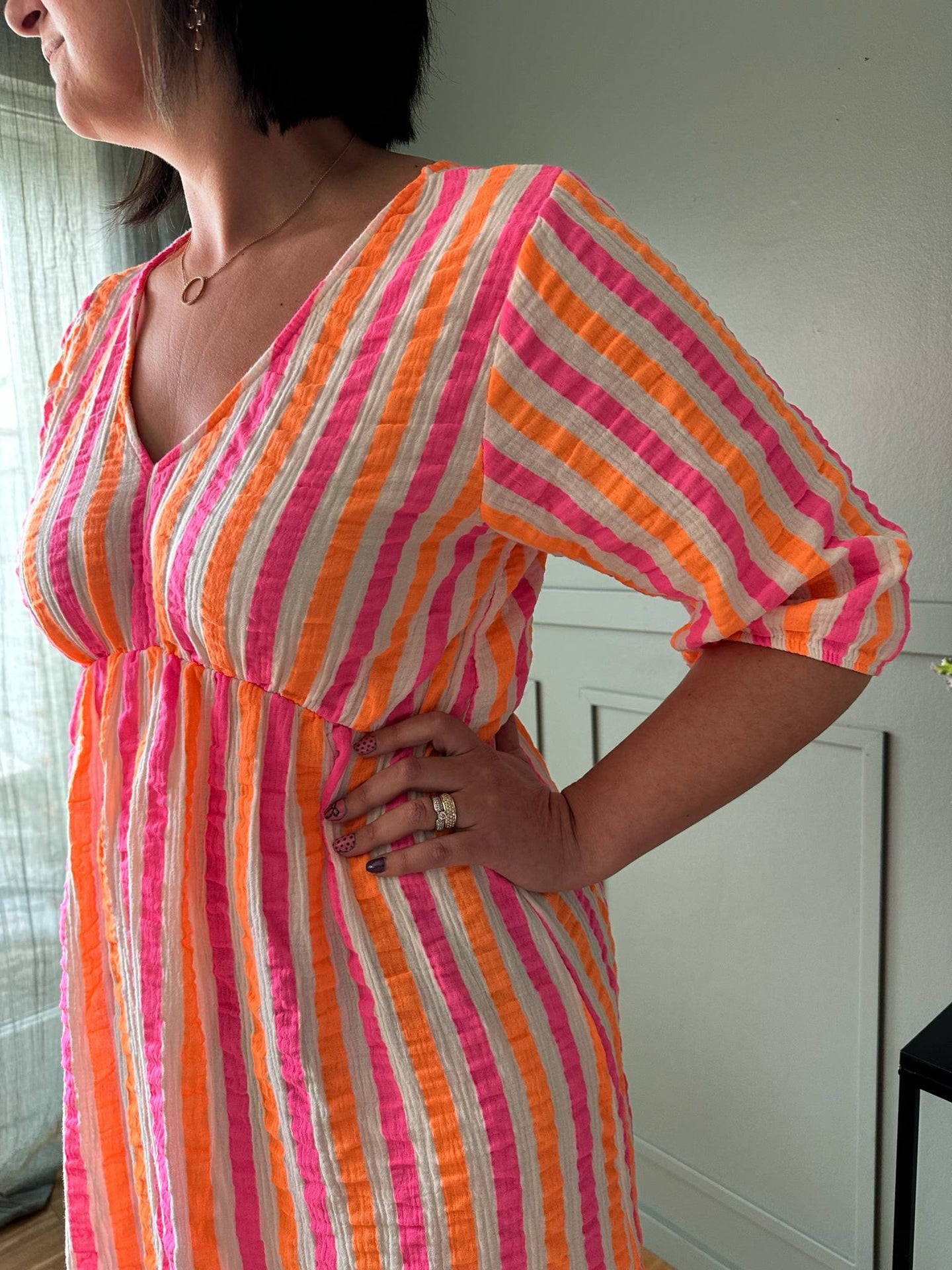 Klänning Andrea - Stripe Fuchsia/Orange
