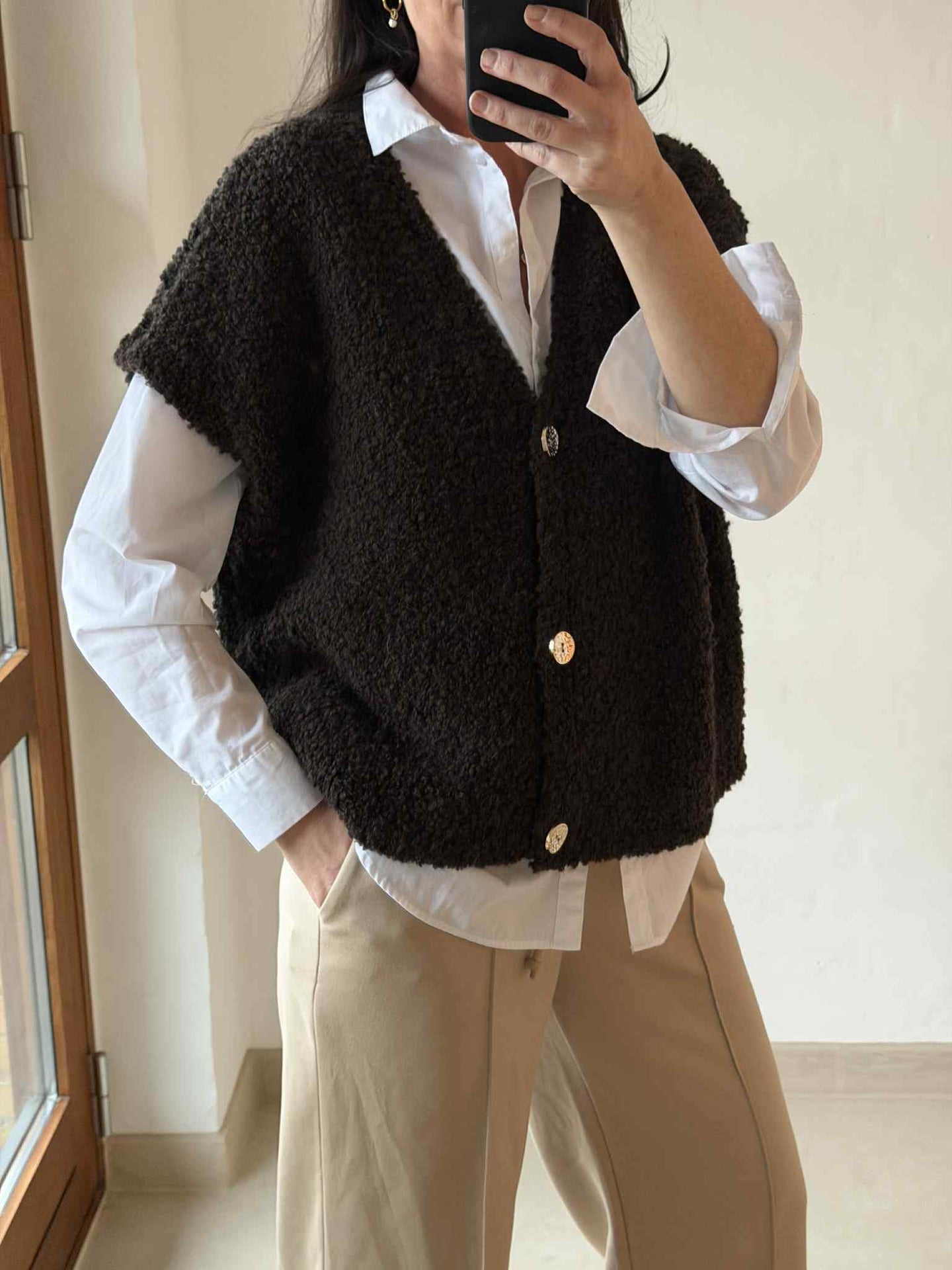 Cardigan med korta ärmar - Brown
