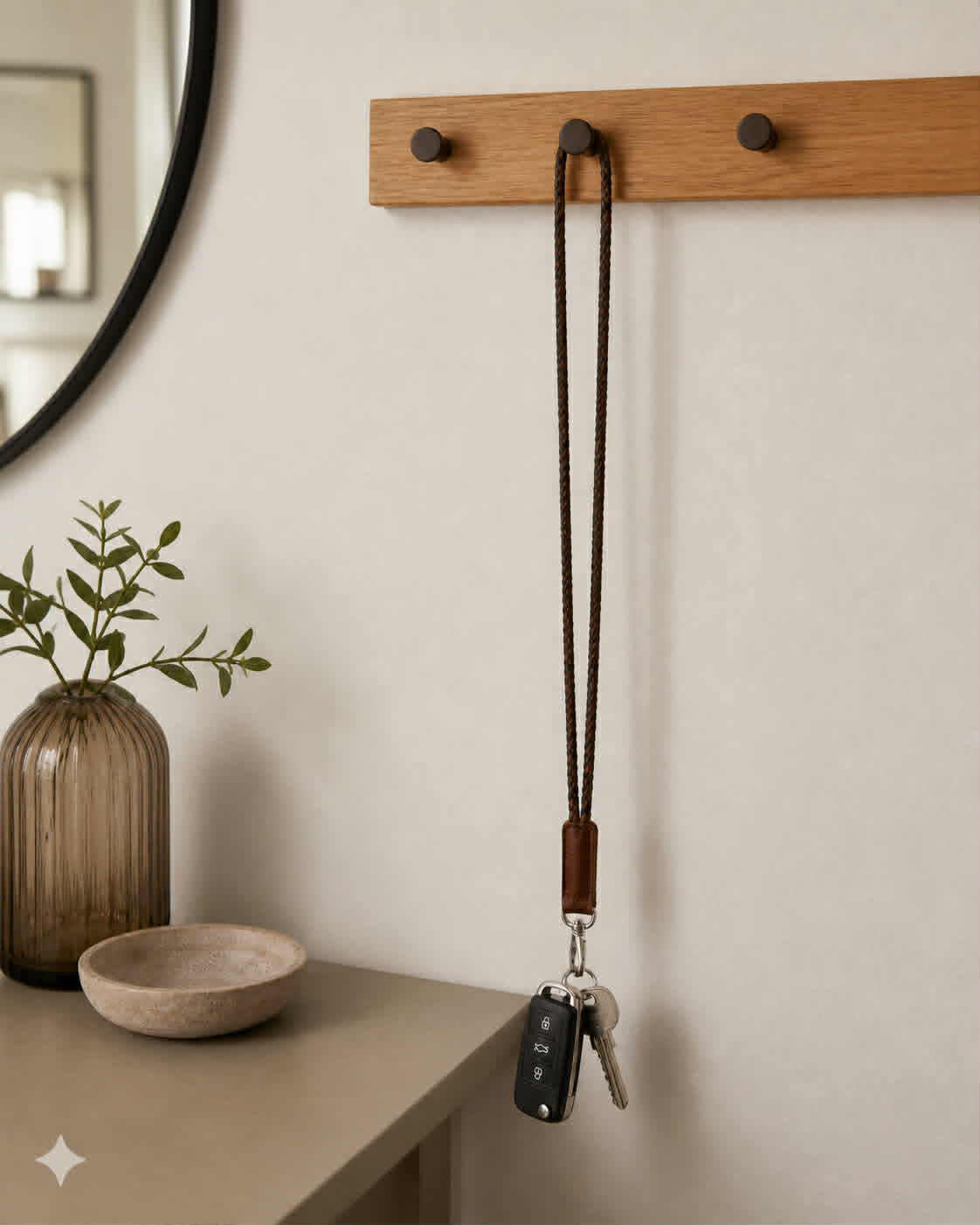 Keyhanger flätad - mörkbrun