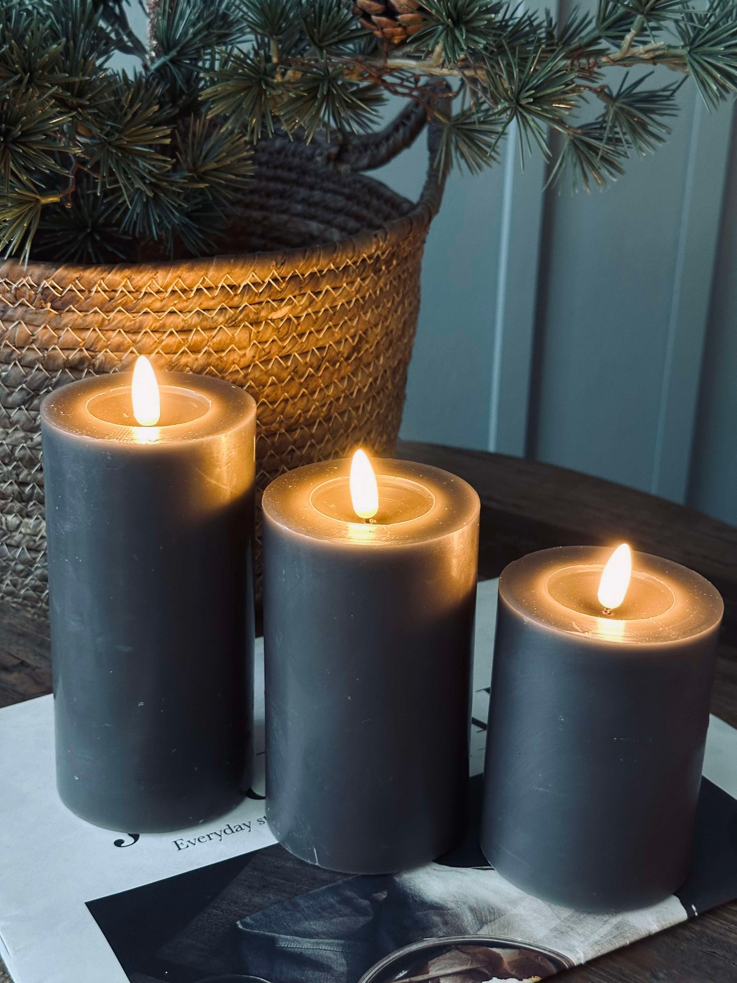 LED Blockljus / Grå – 3 st blockljus