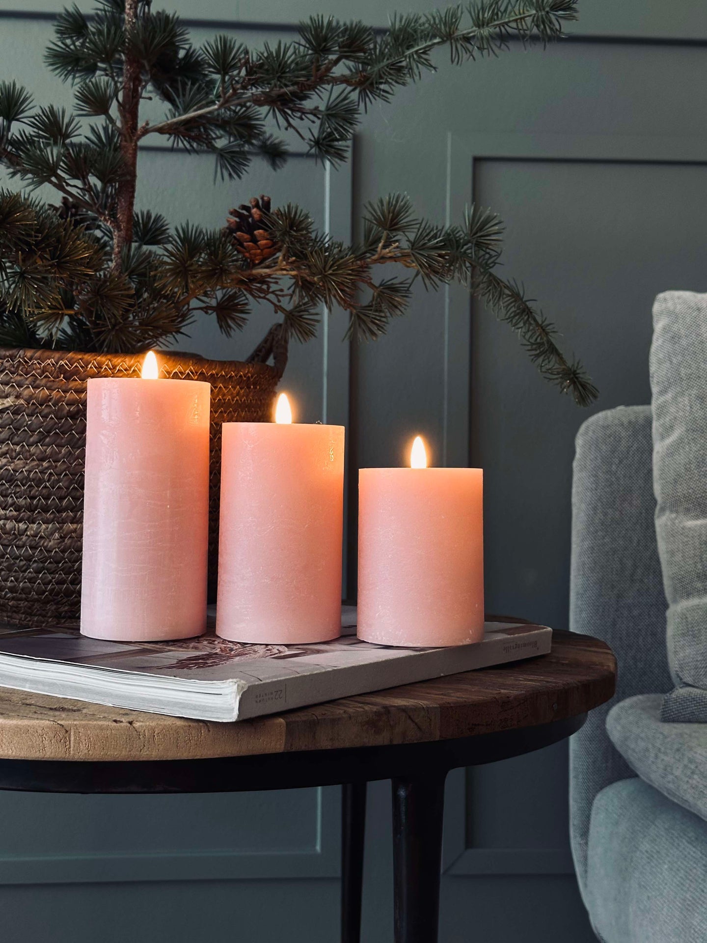 LED Blockljus / Rosa – 3 st Rustikt ljus