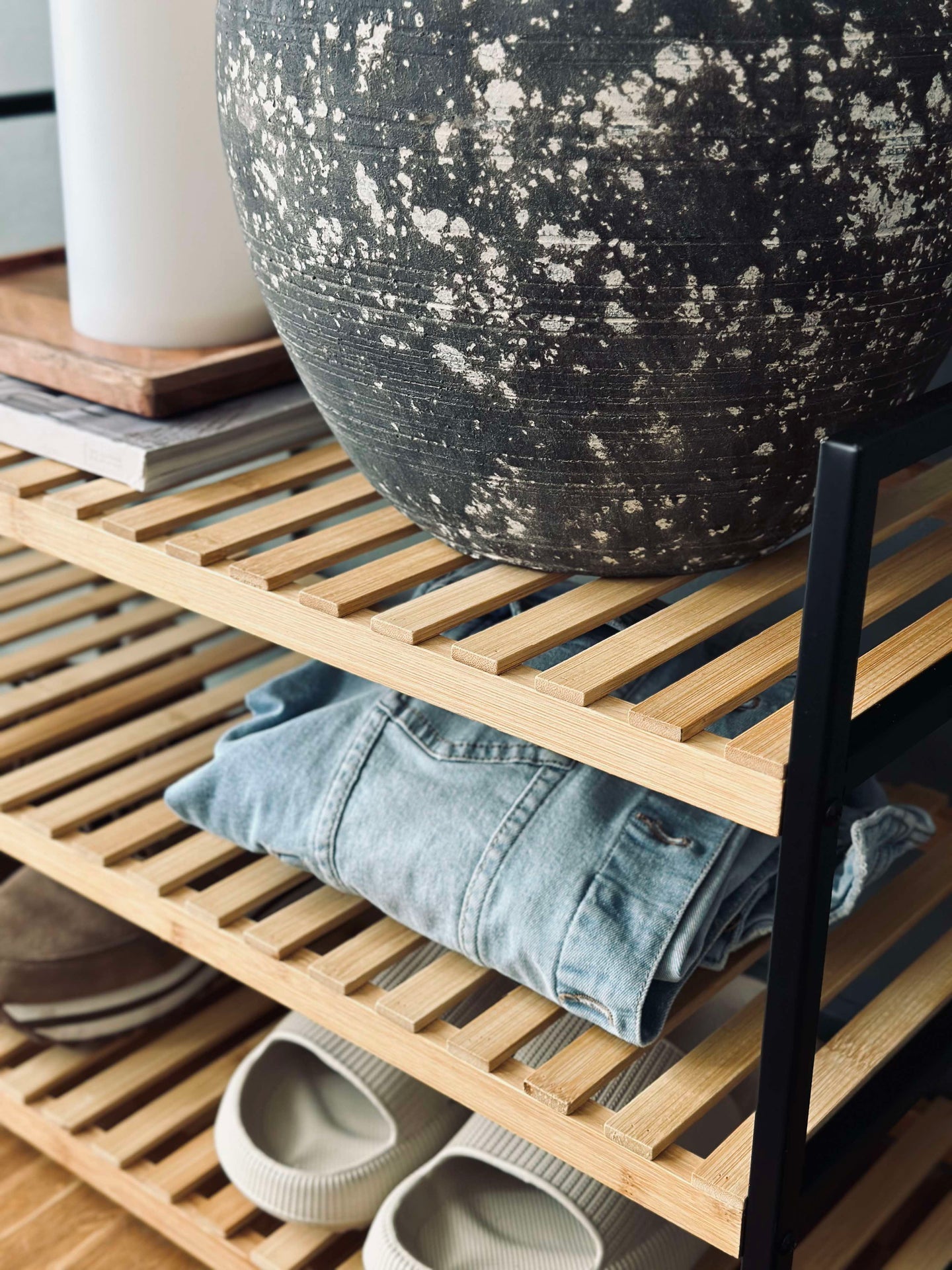 Skoställ i bambu - 3 hyllor