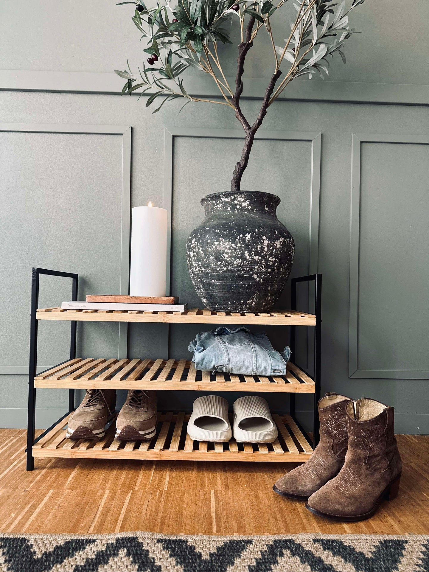 Skoställ i bambu - 3 hyllor