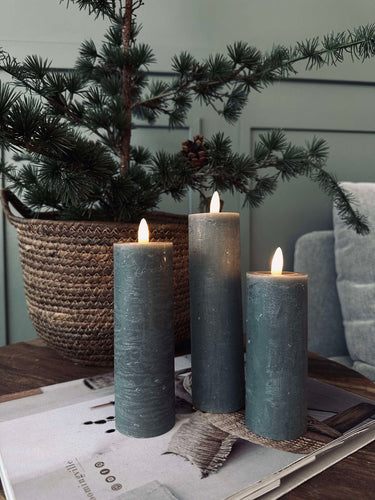 LED Blockljus / Grön – 3 st Rustik dia 5 cm