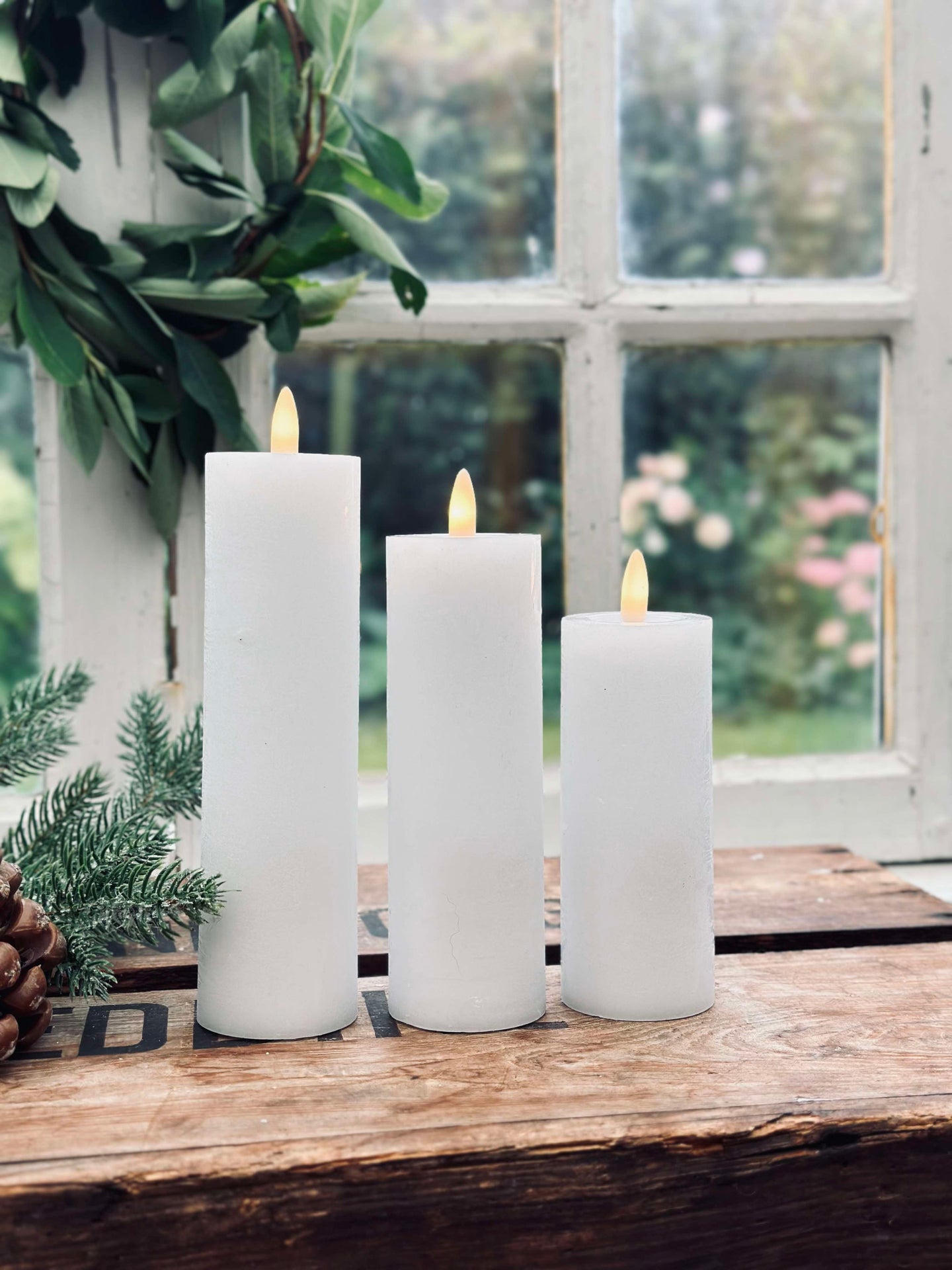 LED Blockljus / Vit – 3 st Rustikt ljus dia 5 cm