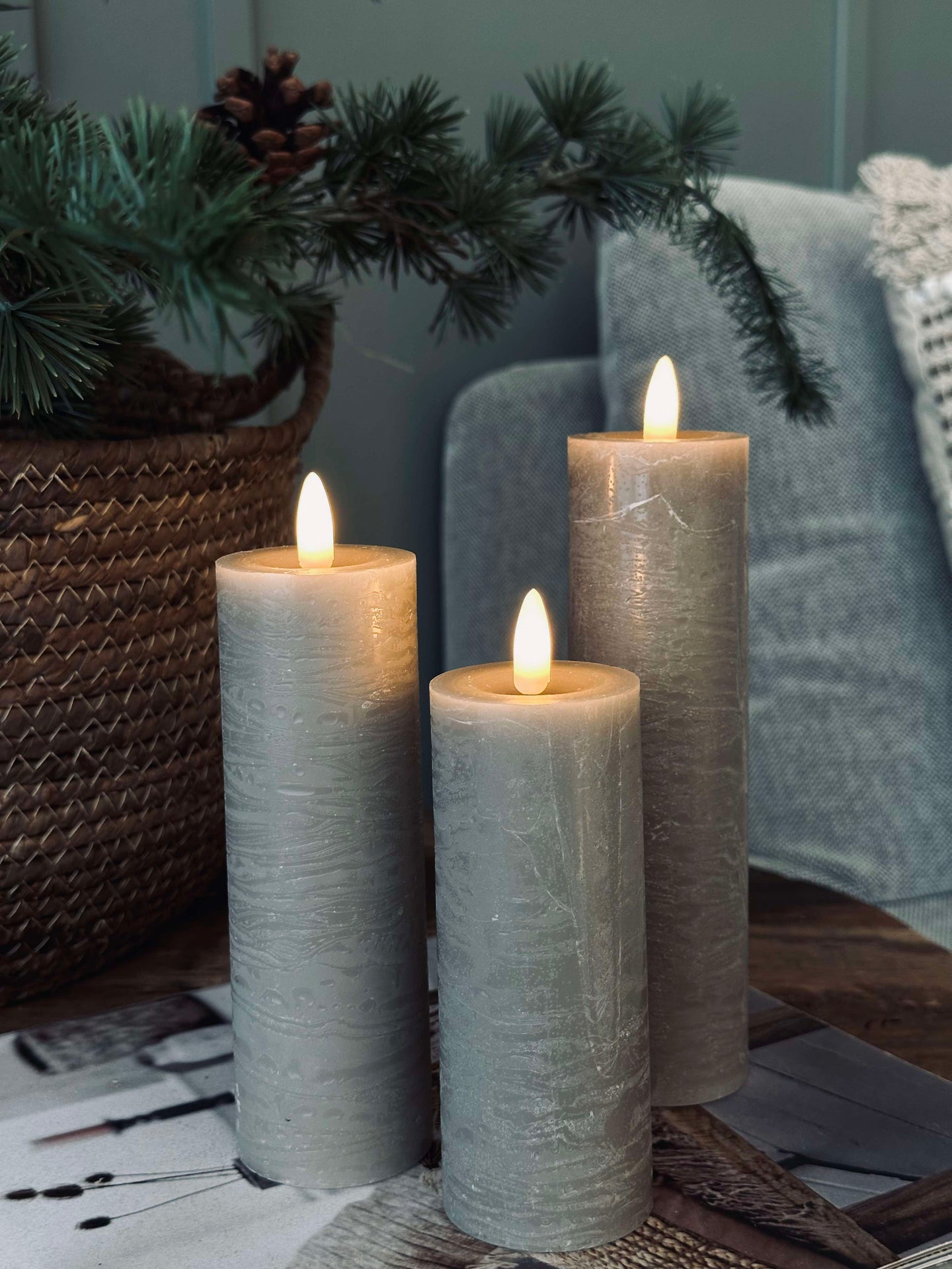 LED Blockljus / Sand – 3 st Rustik dia 5 cm