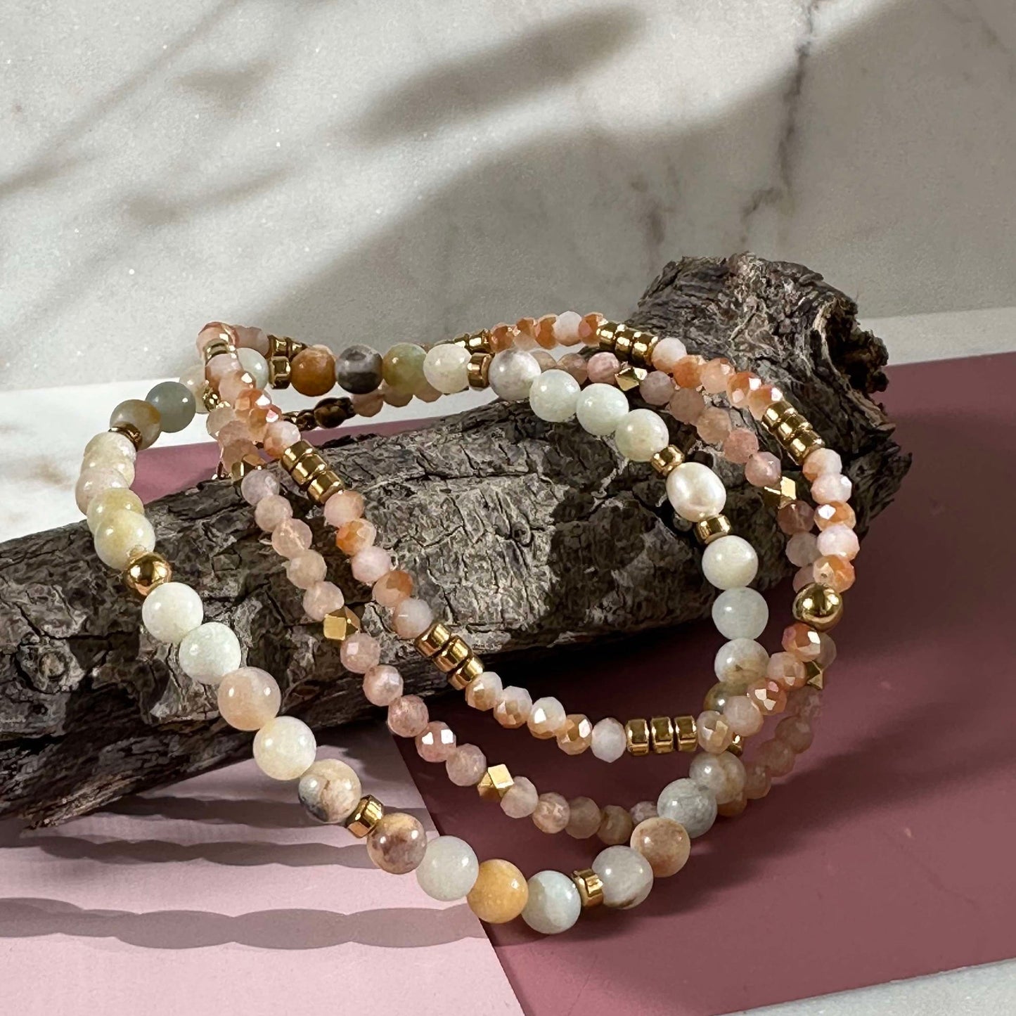 Armband Natur / Guldig - Set med 3 armband