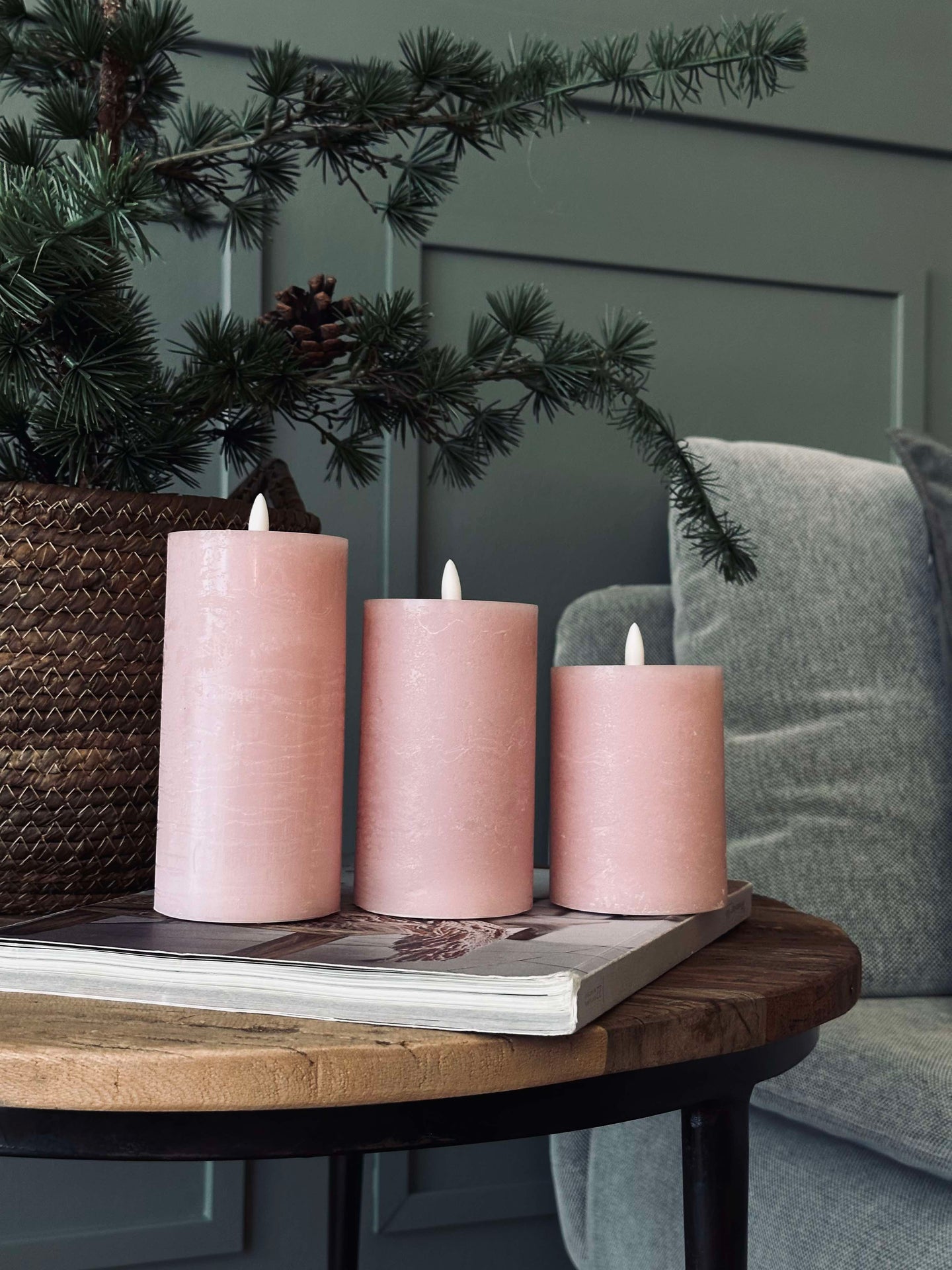 LED Blockljus / Rosa – 3 st Rustikt ljus